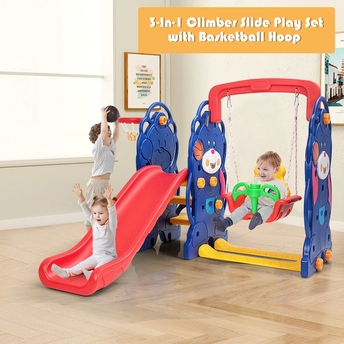 3-In-1 Toddler Climber Swing Playset, Multicolor - Image 2