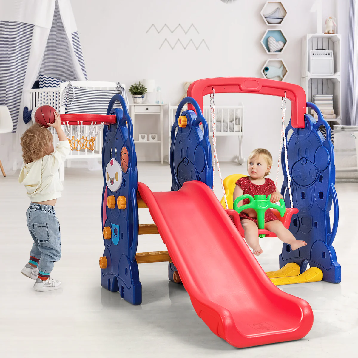 3-In-1 Toddler Climber Swing Playset, Multicolor - Image 3