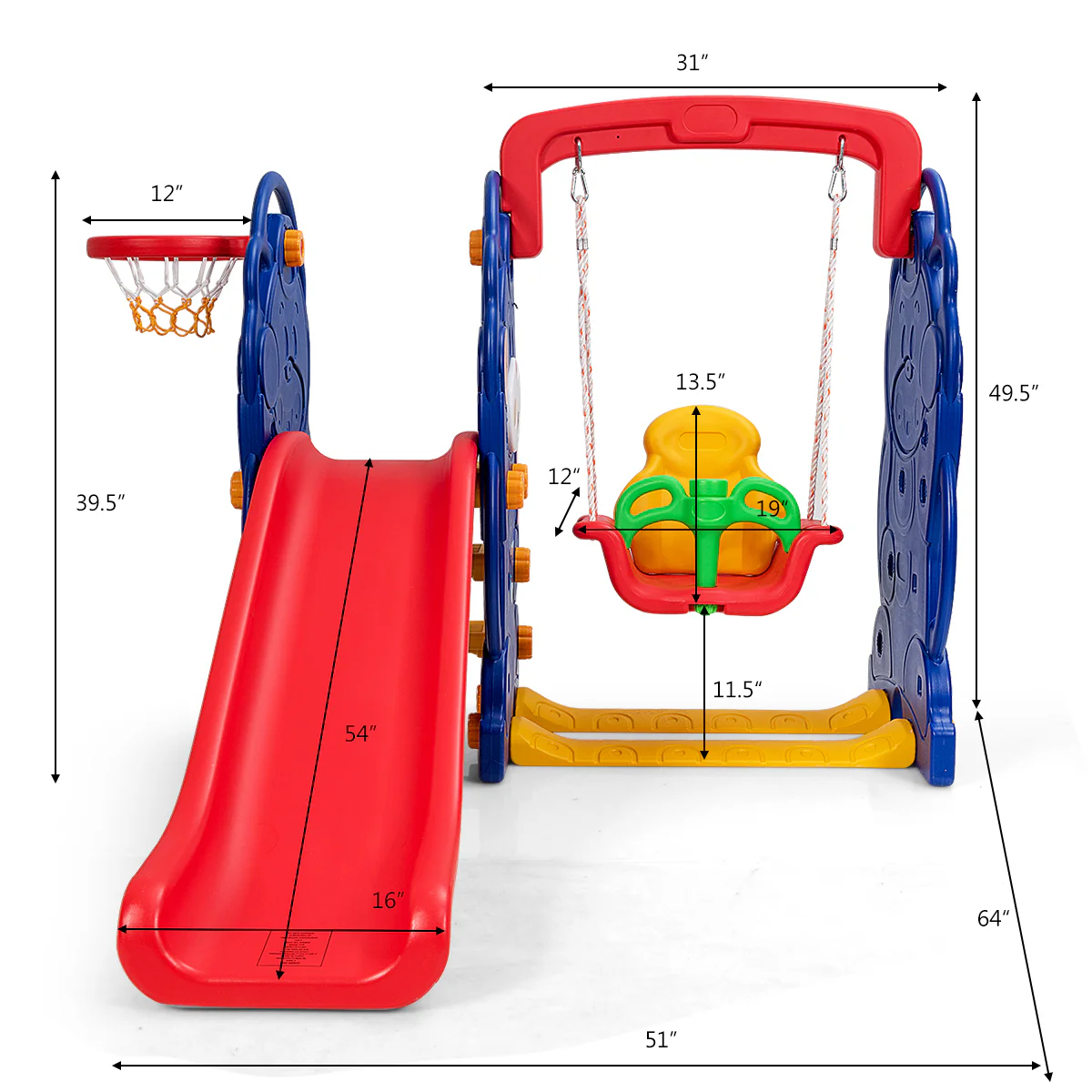 3-In-1 Toddler Climber Swing Playset, Multicolor - Image 6