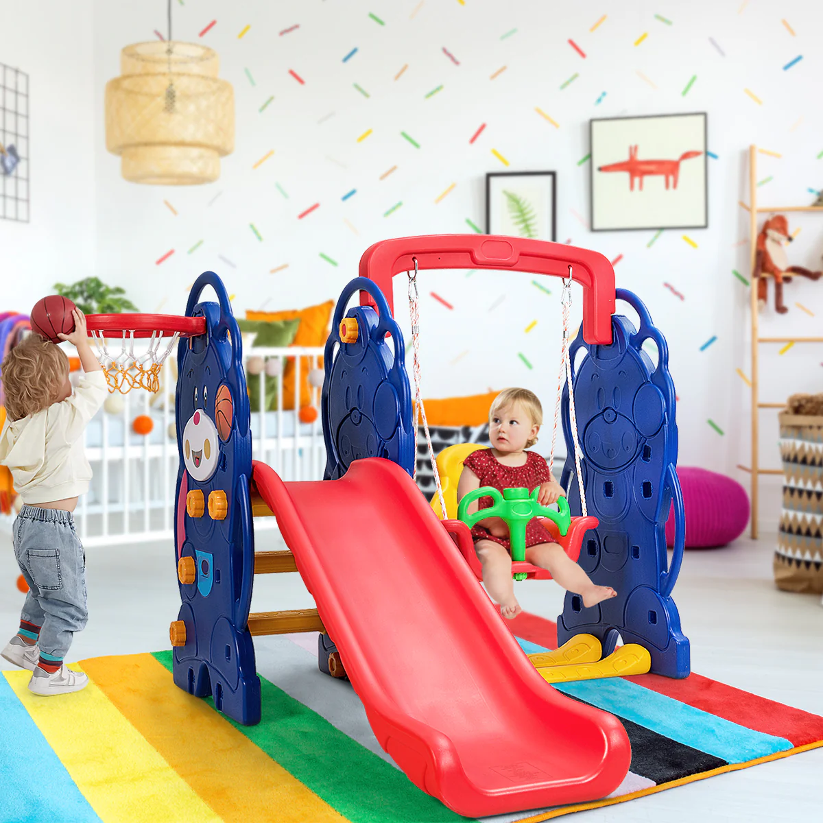 3-In-1 Toddler Climber Swing Playset, Multicolor - Image 7