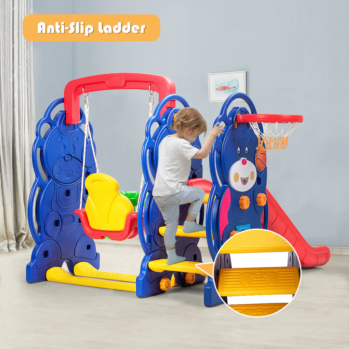 3-In-1 Toddler Climber Swing Playset, Multicolor - Image 9