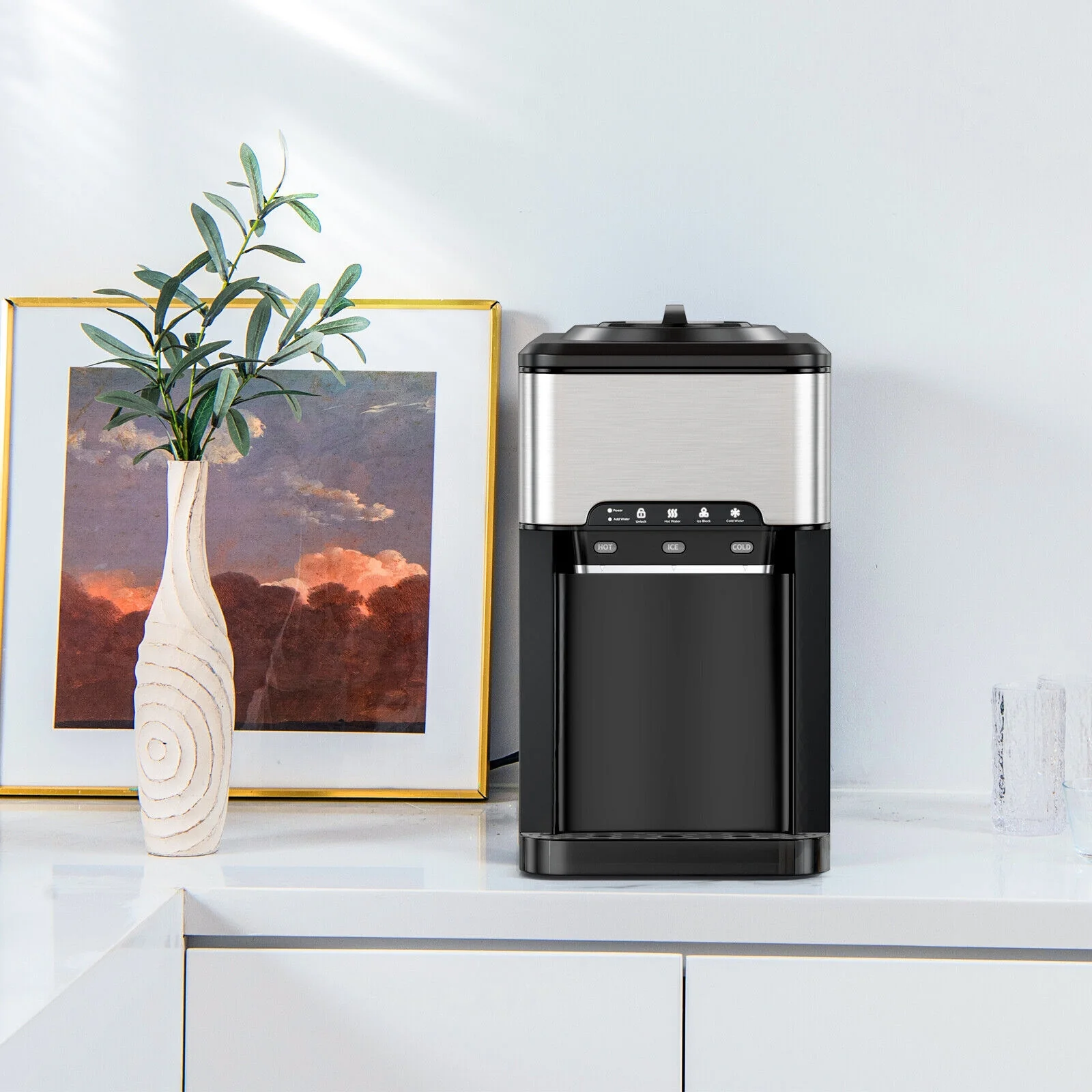 3-In-1 Water Cooler Dispenser With Ice Maker, 3 Temperature Settings, Silver - Image 3