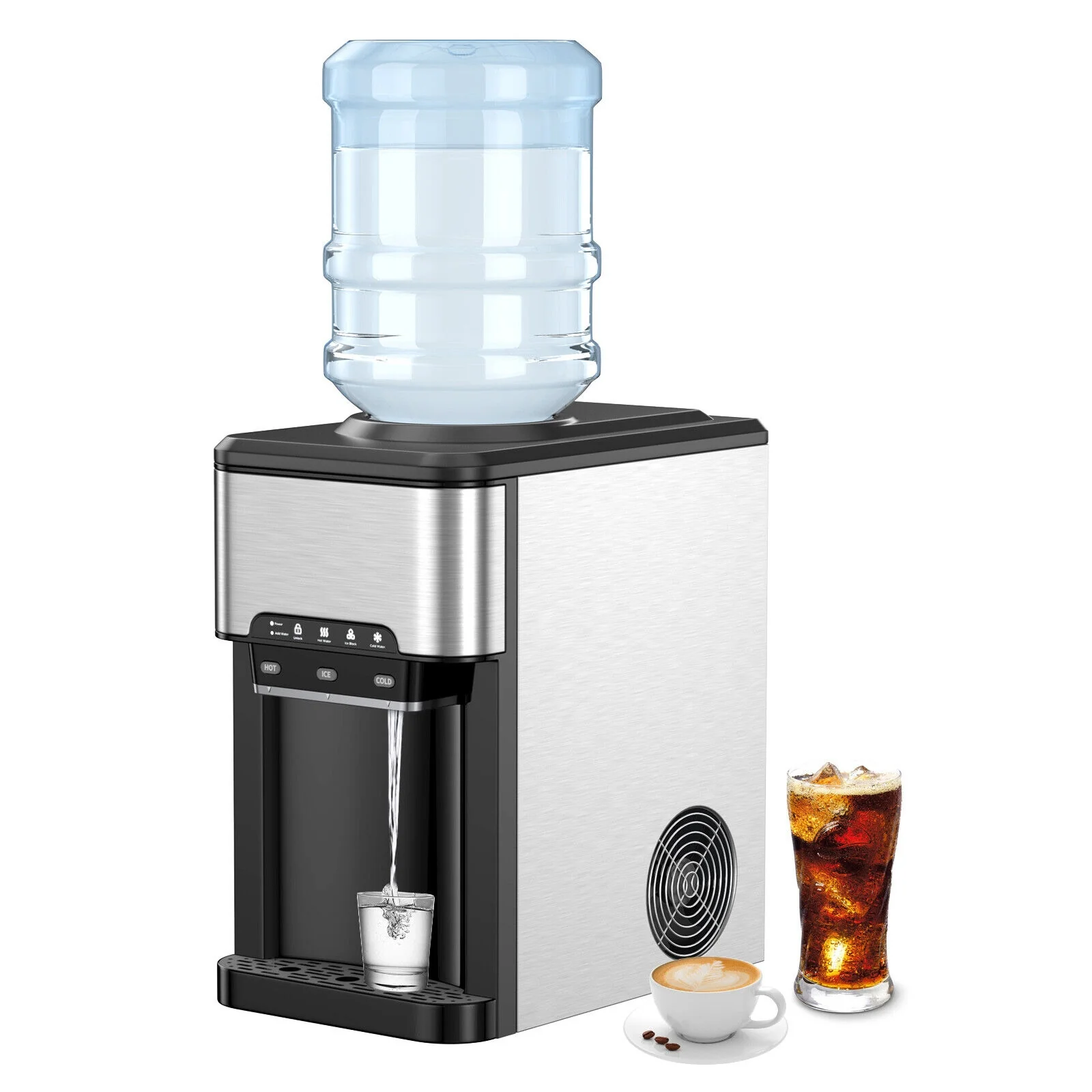3-In-1 Water Cooler Dispenser With Ice Maker, 3 Temperature Settings, Silver - Image 5