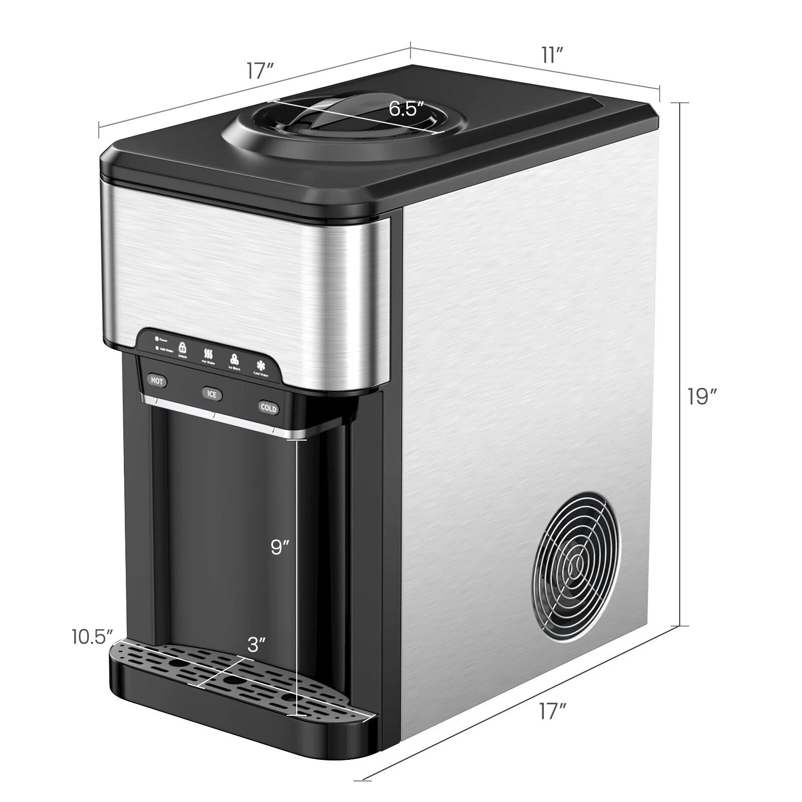 3-In-1 Water Cooler Dispenser With Ice Maker, 3 Temperature Settings, Silver - Image 6