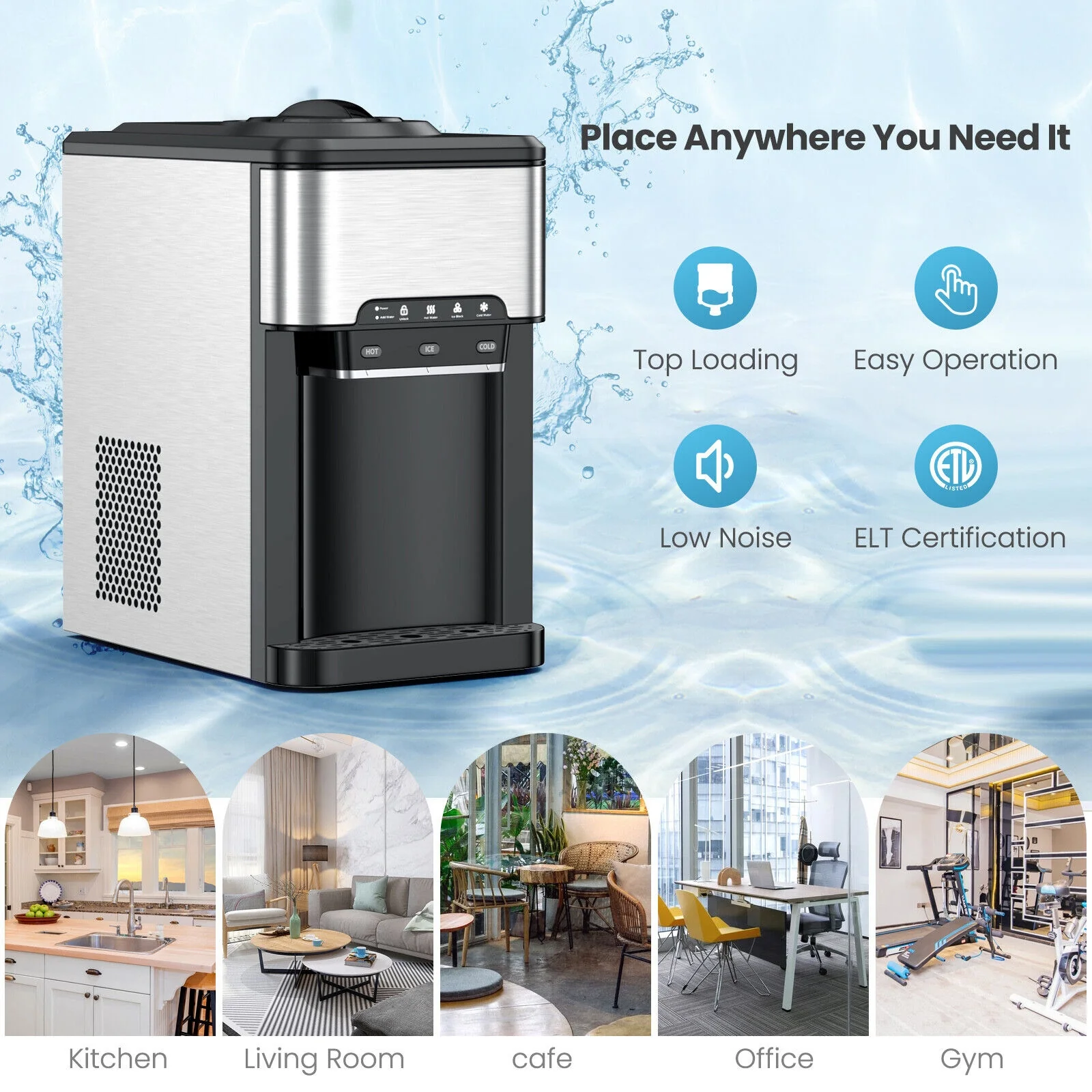 3-In-1 Water Cooler Dispenser With Ice Maker, 3 Temperature Settings, Silver - Image 7