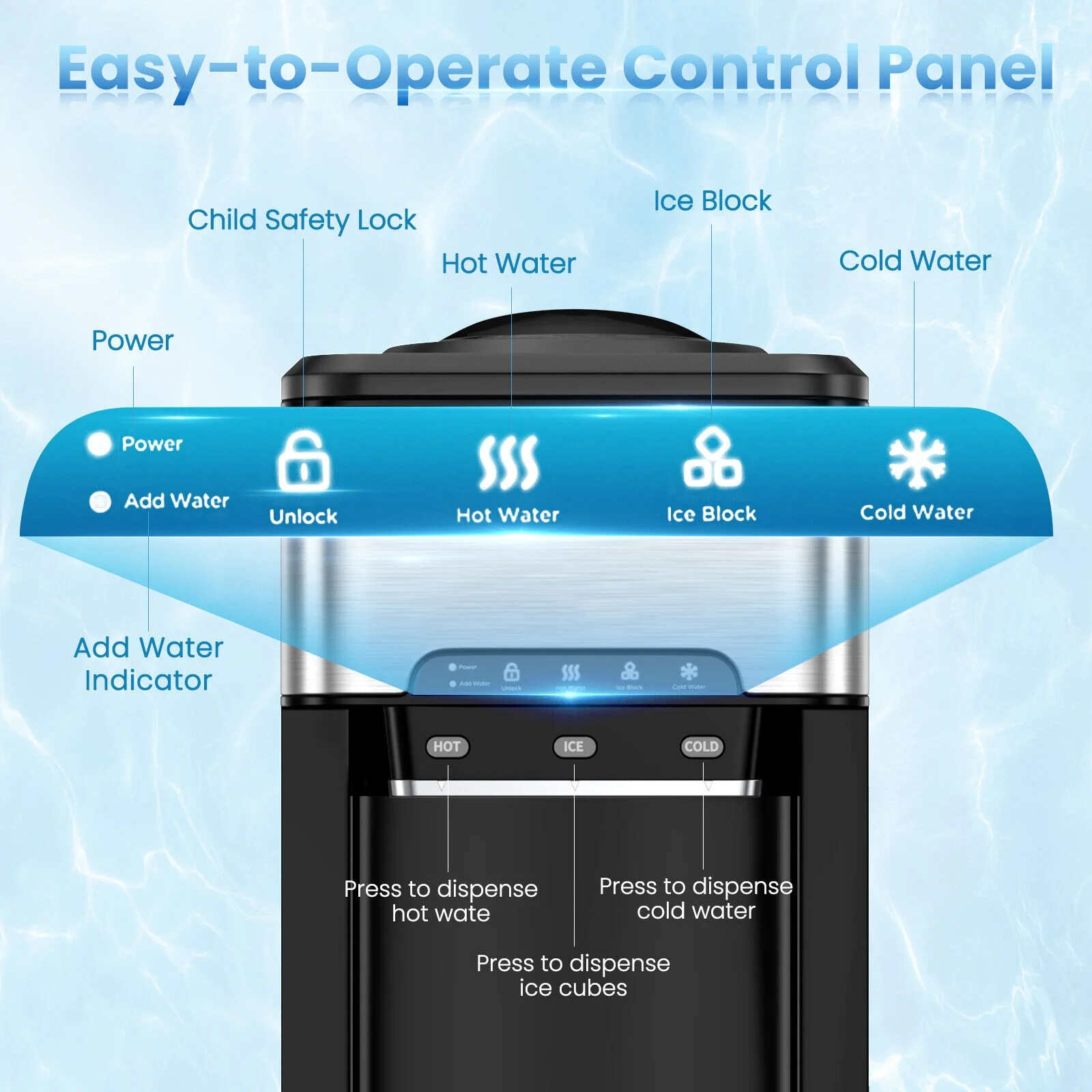 3-In-1 Water Cooler Dispenser With Ice Maker, 3 Temperature Settings, Silver - Image 8