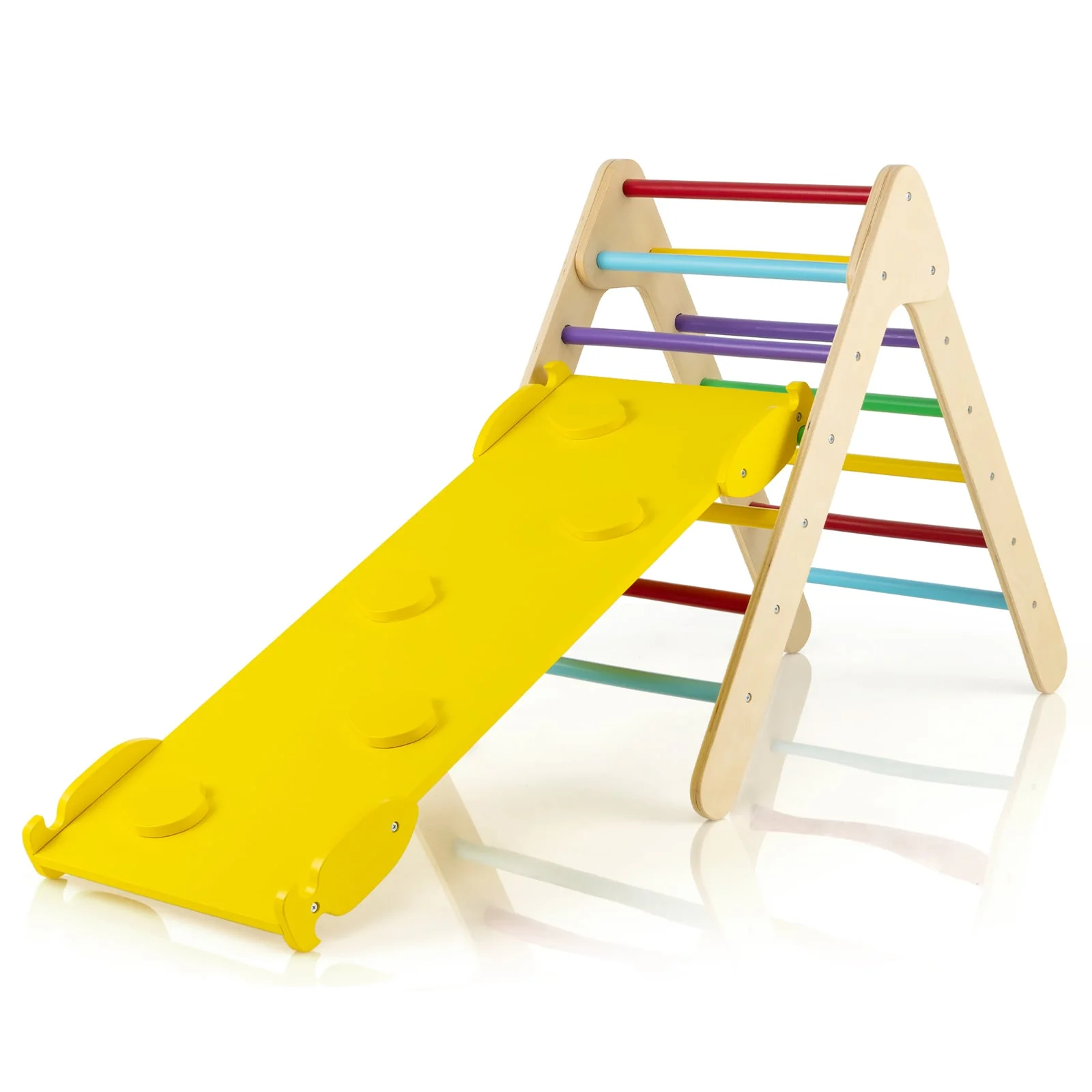3-in-1 Wooden Climbing Triangle Set, Triangle Climber With Ramp, Multicolor
