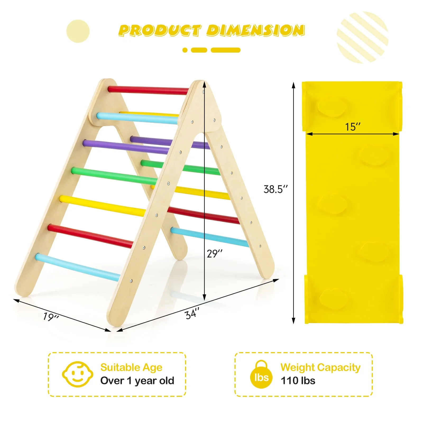 3-in-1 Wooden Climbing Triangle Set, Triangle Climber With Ramp, Multicolor - Image 6