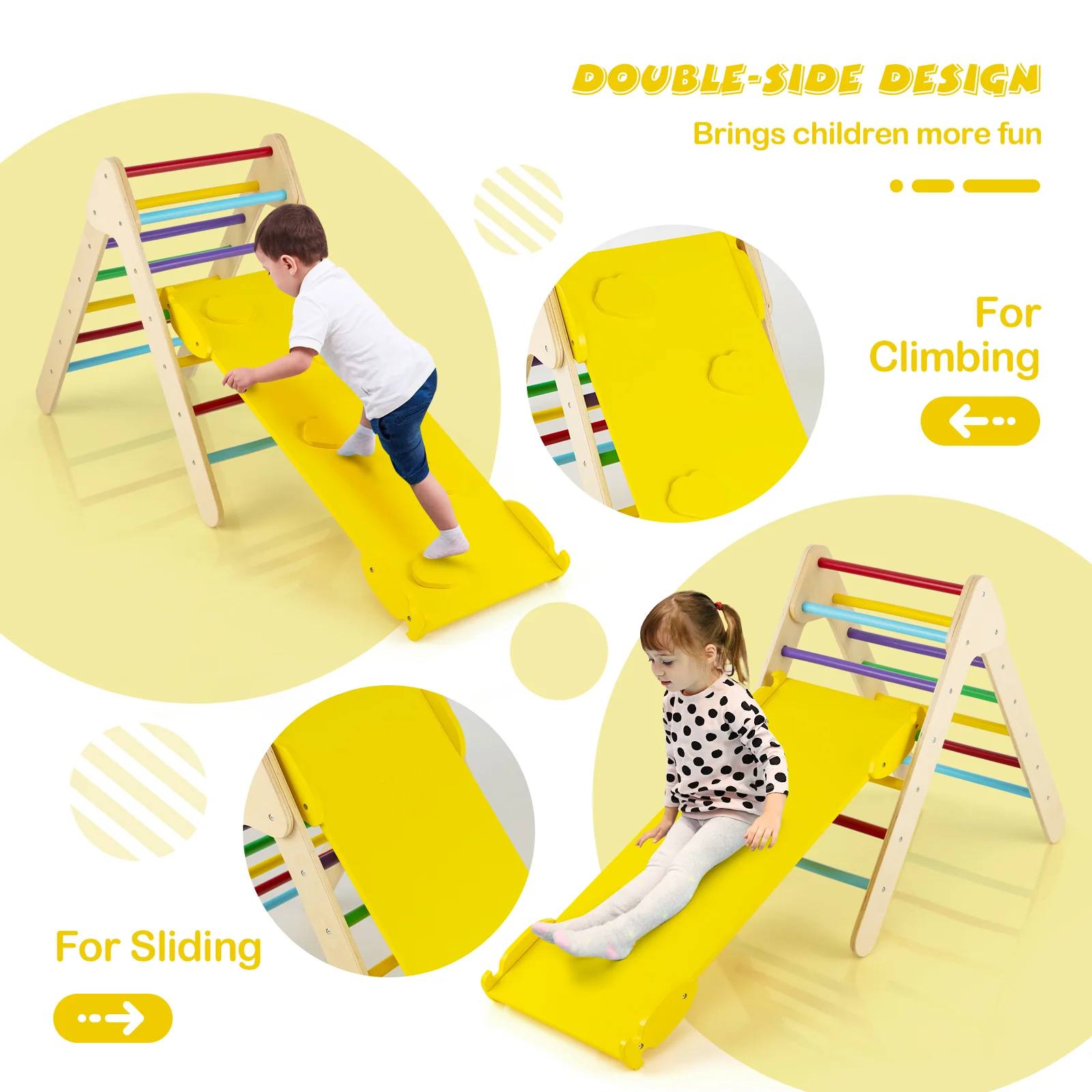 3-in-1 Wooden Climbing Triangle Set, Triangle Climber With Ramp, Multicolor - Image 8