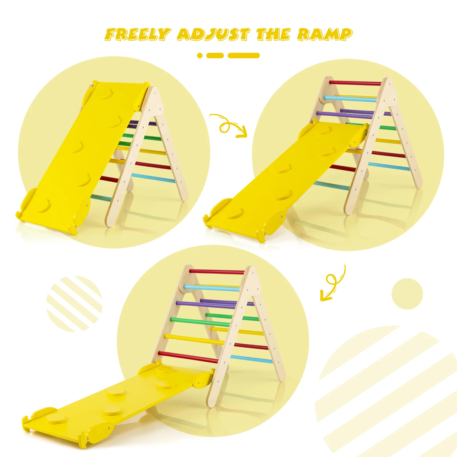 3-in-1 Wooden Climbing Triangle Set, Triangle Climber With Ramp, Multicolor - Image 9