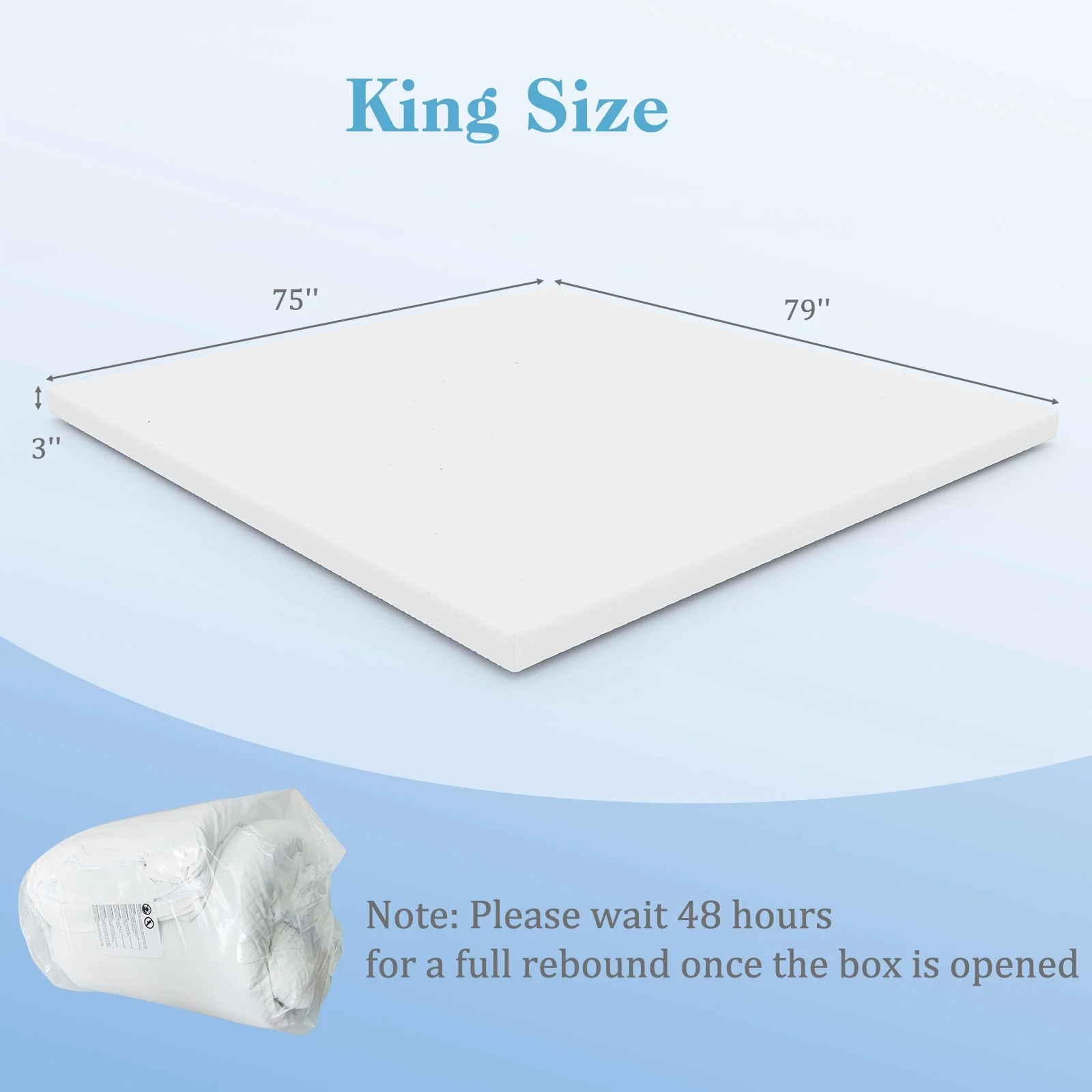 3 Inch Gel Memory Foam Mattress Topper, King Size, White - Image 4