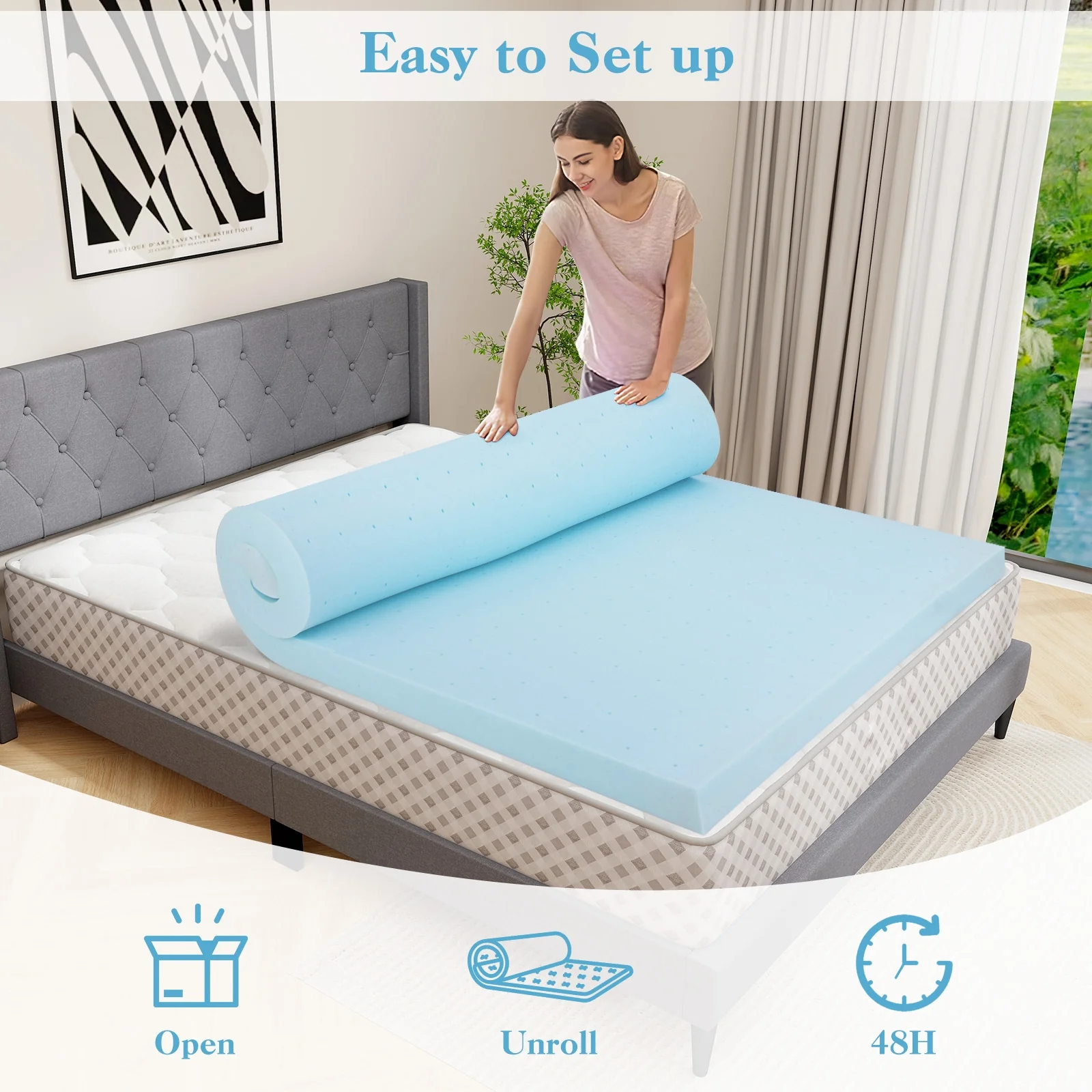 3 Inch Gel Memory Foam Mattress Topper, King Size, White - Image 5