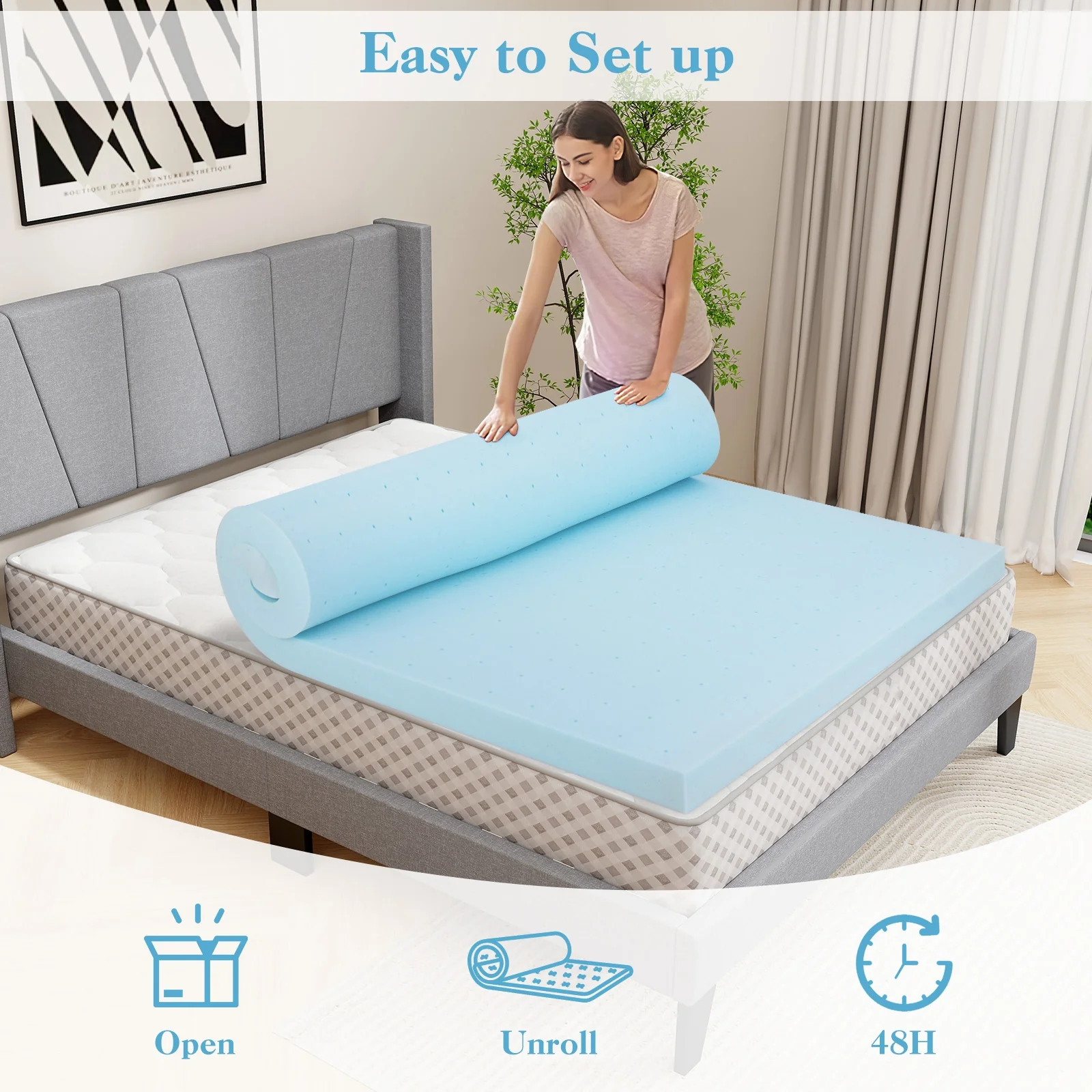 3 Inch Gel Memory Foam Mattress Topper, Queen Size, White - Image 5