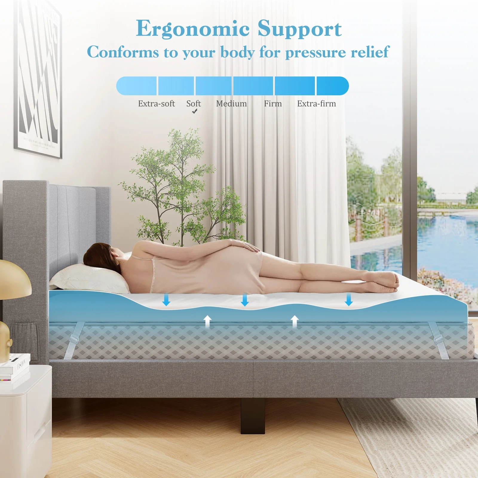 3 Inch Gel Memory Foam Mattress Topper, Queen Size, White - Image 7