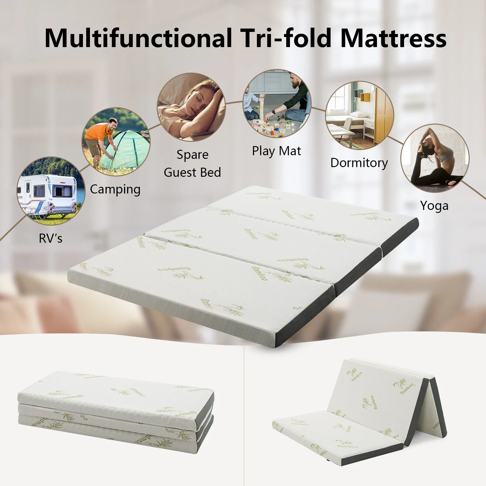 3 Inch Tri-fold Memory Foam Mattress Topper, Medium - Image 7