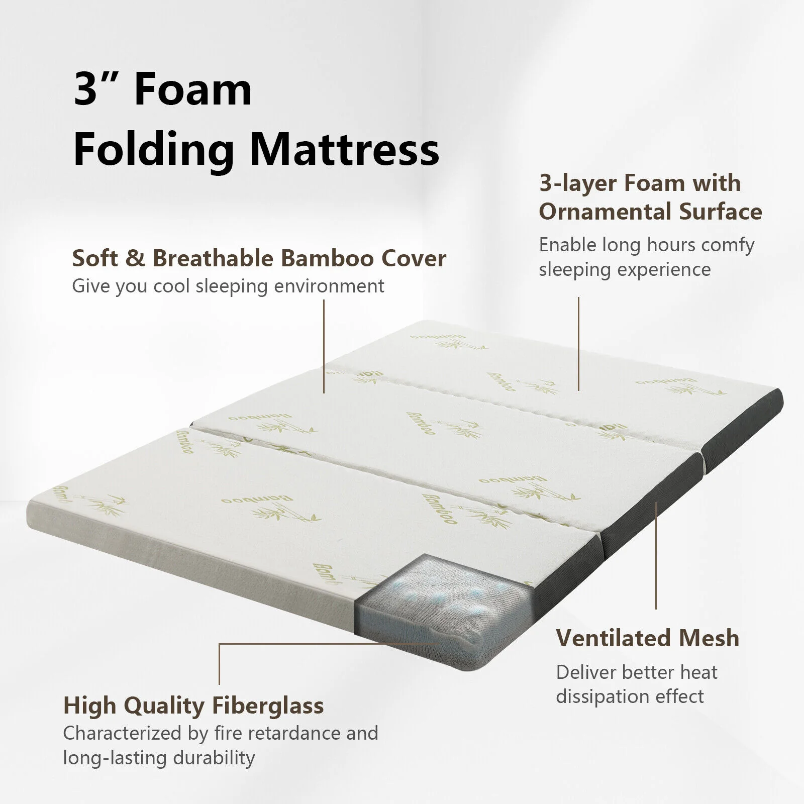 3 Inch Tri-fold Memory Foam Mattress Topper, Medium - Image 8