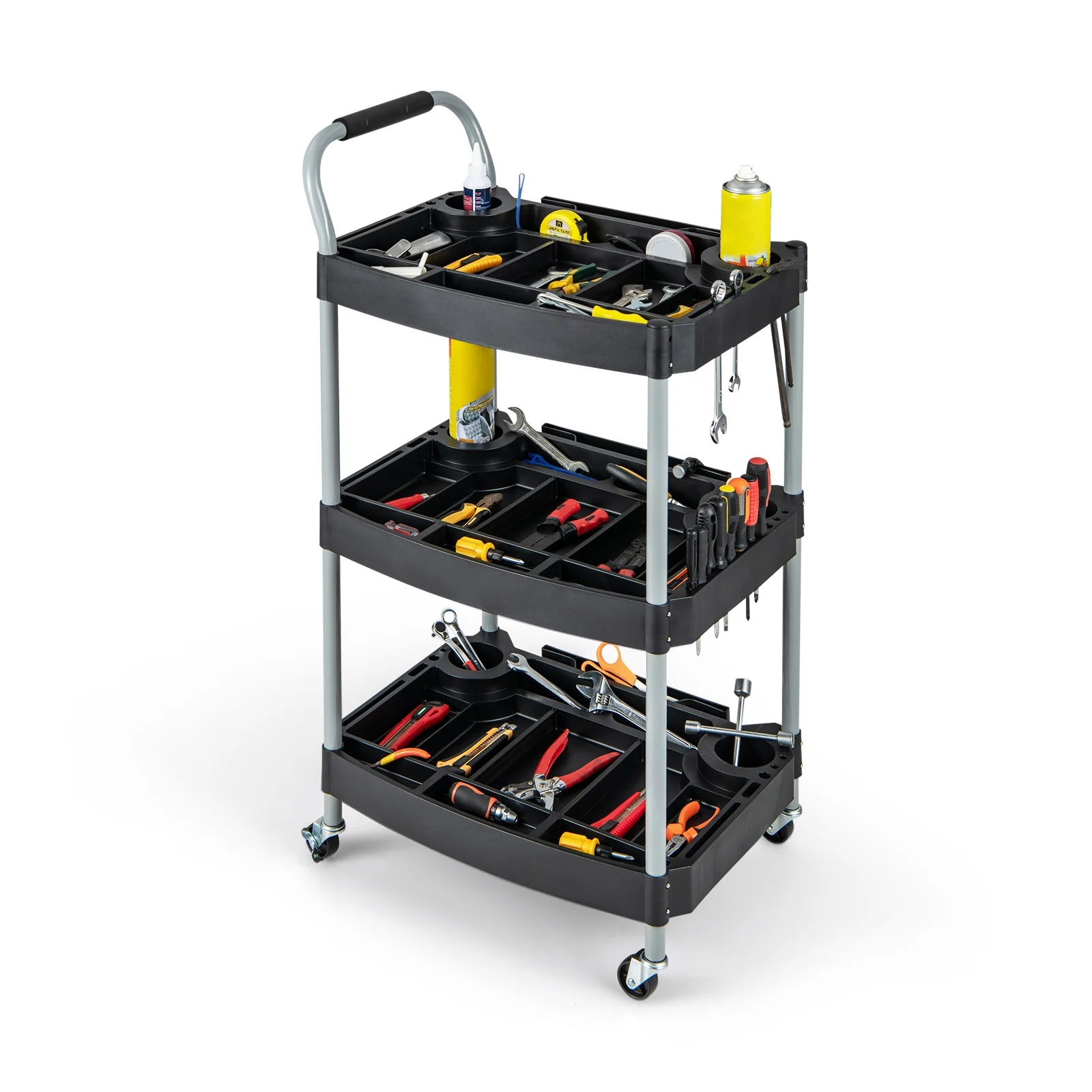 3 Layer Detailing Tool Cart, Mobile Rolling Cart, Black