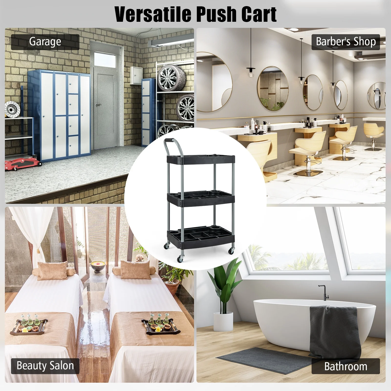 3 Layer Detailing Tool Cart, Mobile Rolling Cart, Black - Image 10