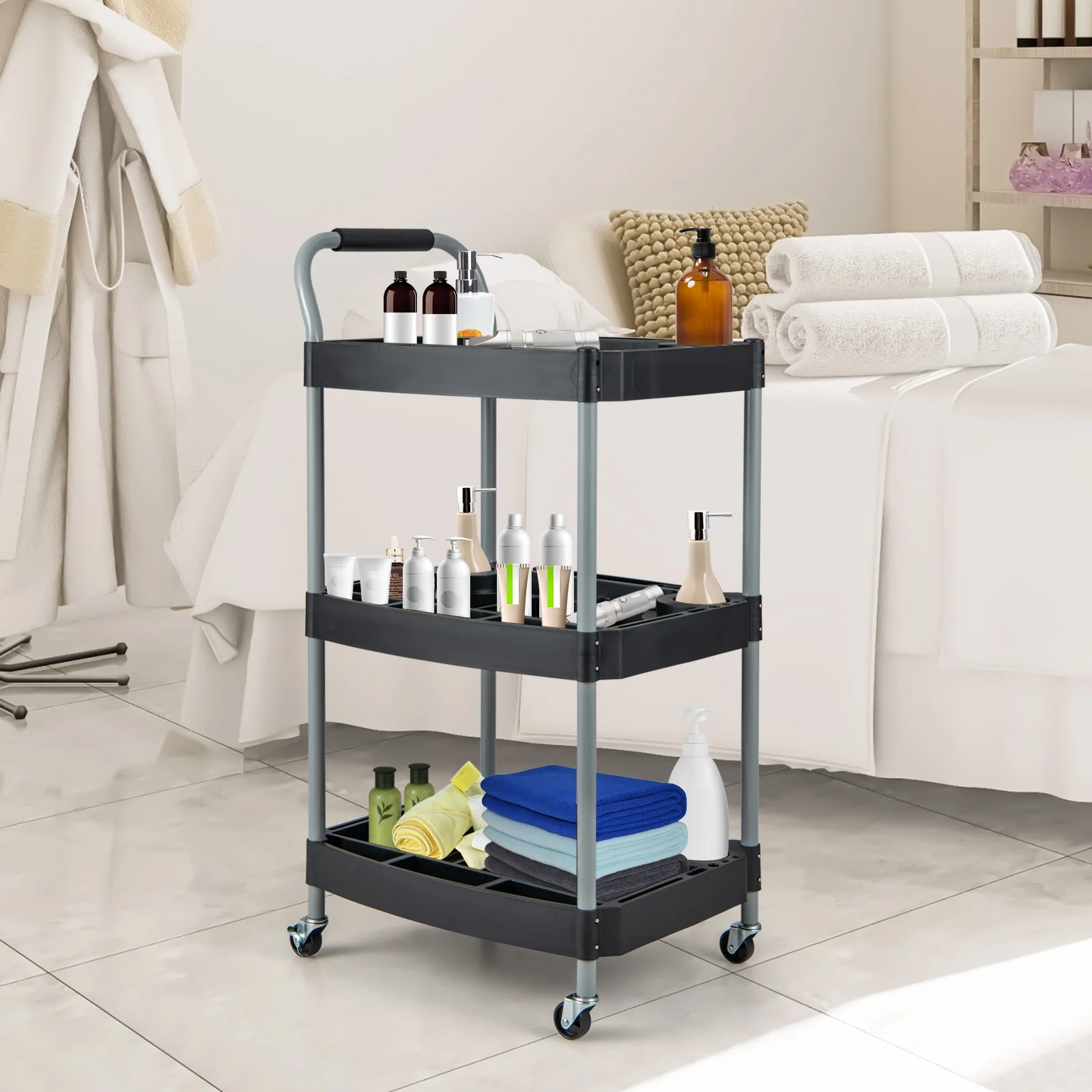 3 Layer Detailing Tool Cart, Mobile Rolling Cart, Black - Image 3