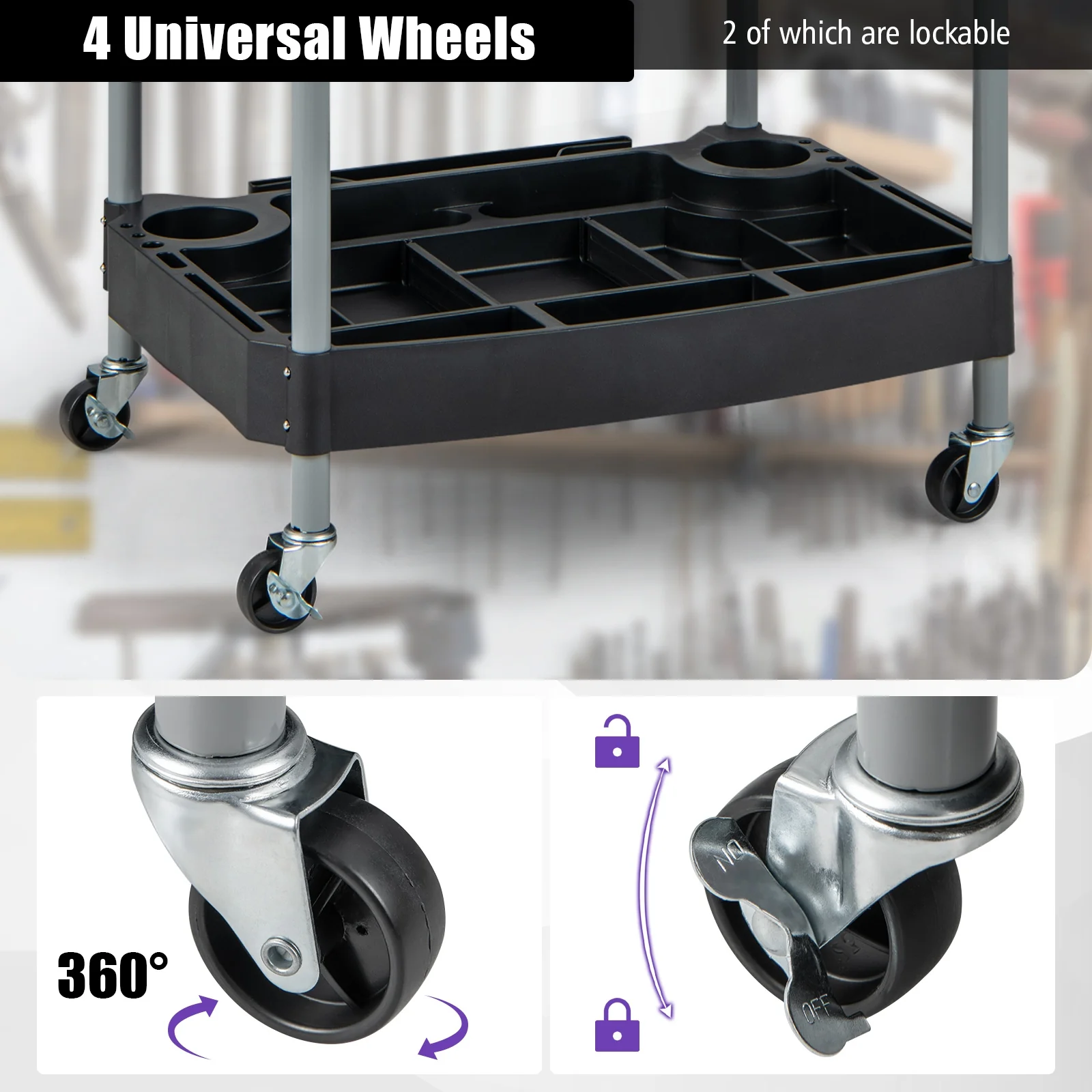 3 Layer Detailing Tool Cart, Mobile Rolling Cart, Black - Image 8
