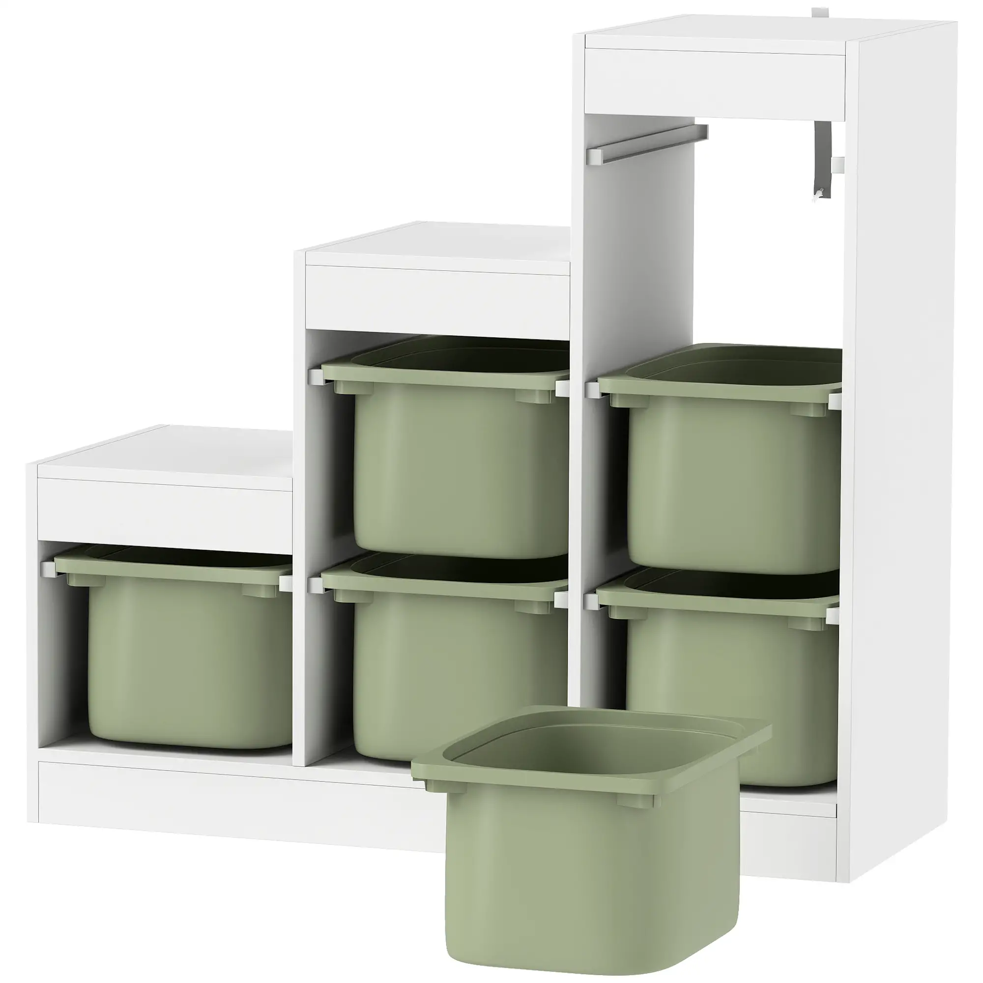 3 Layers Toy Storage Organizer, 6 Plastic Bins, Green