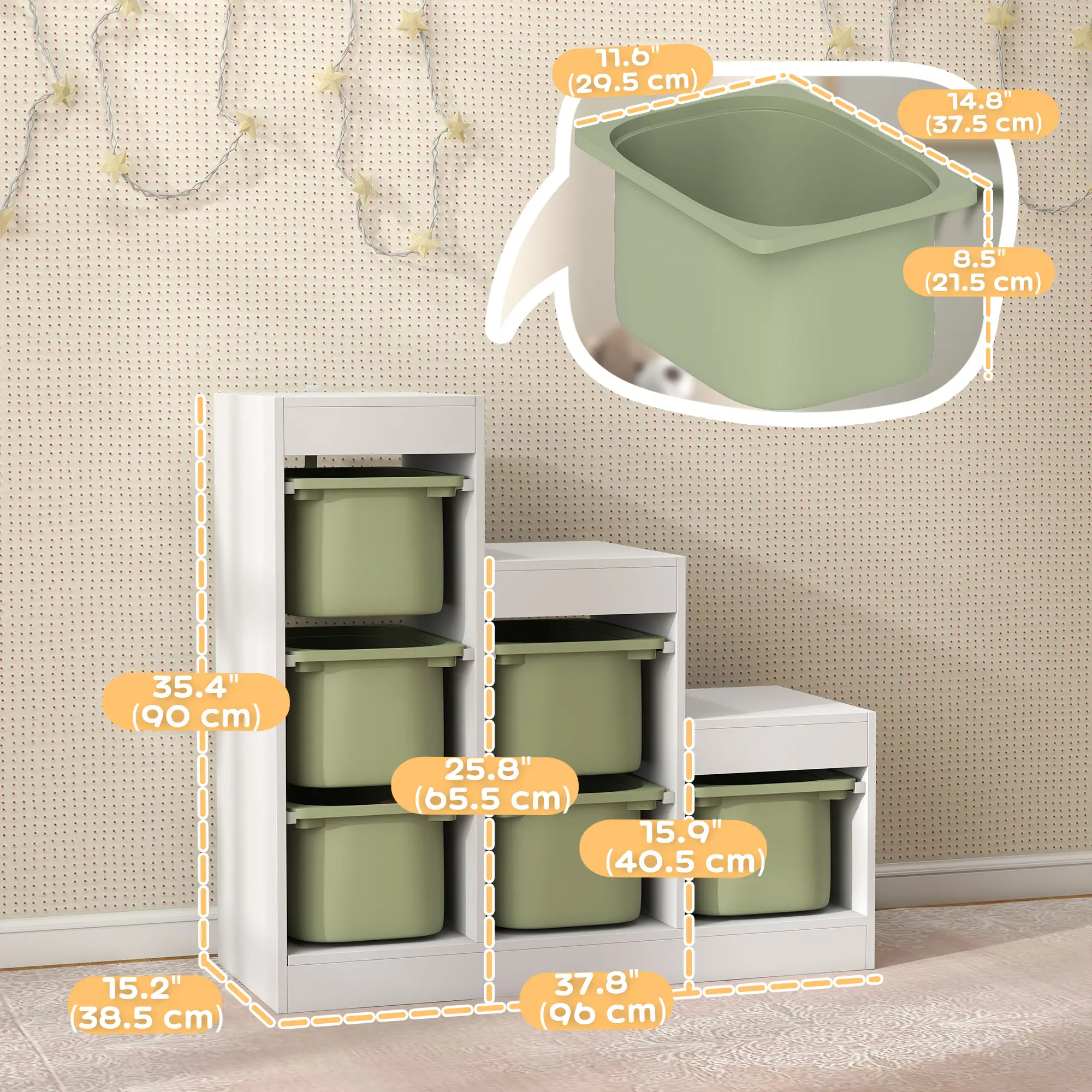3 Layers Toy Storage Organizer, 6 Plastic Bins, Green - Image 3