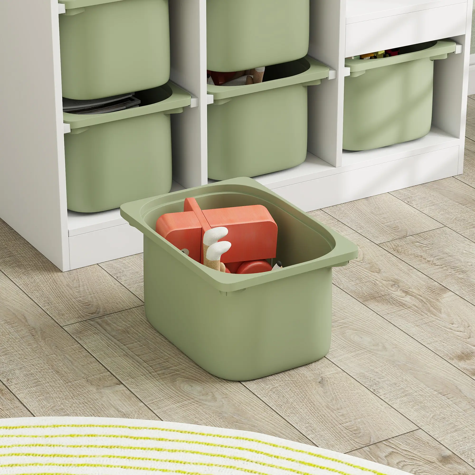 3 Layers Toy Storage Organizer, 6 Plastic Bins, Green - Image 7
