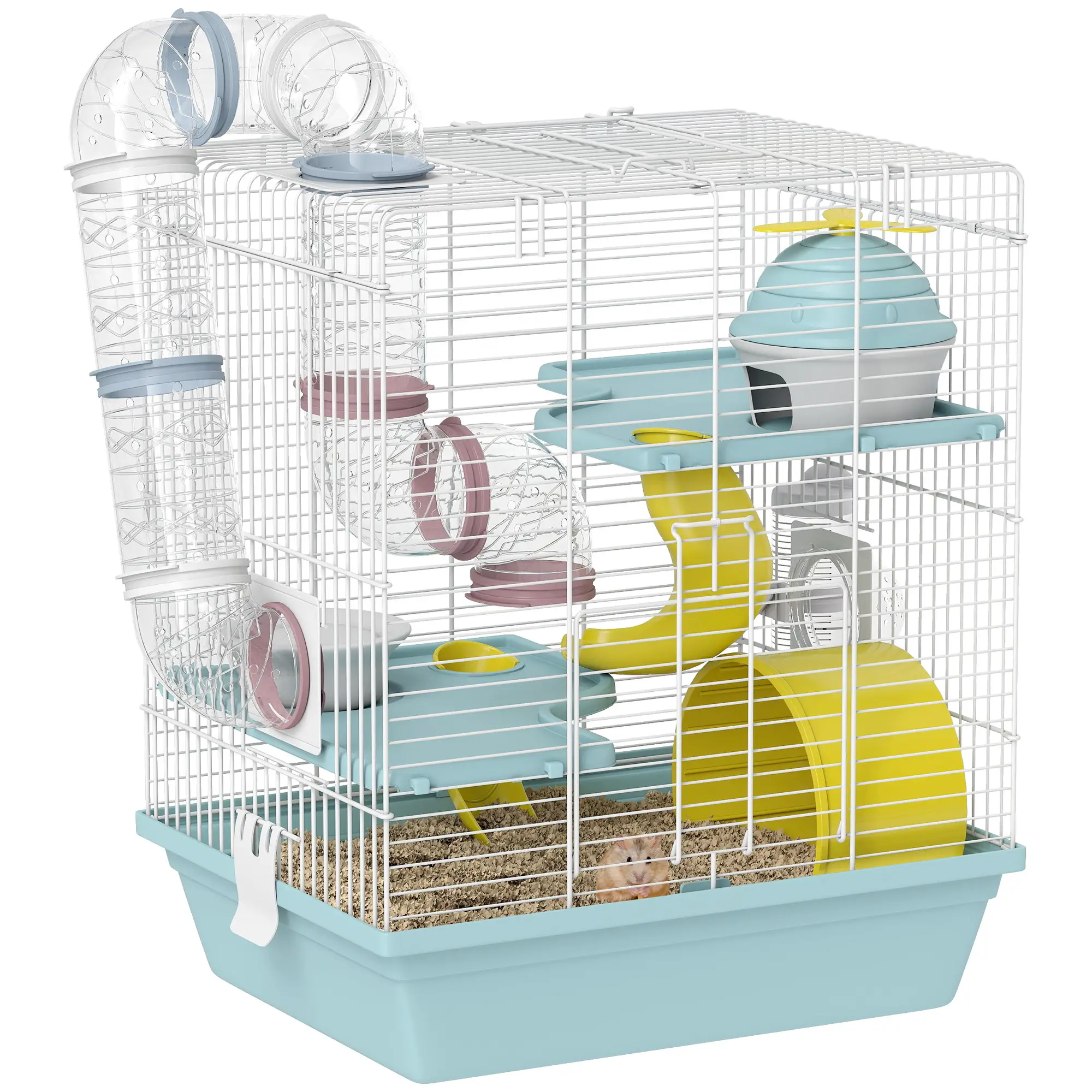 3-Level Hamster Cage With Exercise Wheel, Play Tube, Water Bottle, Blue - Image 11