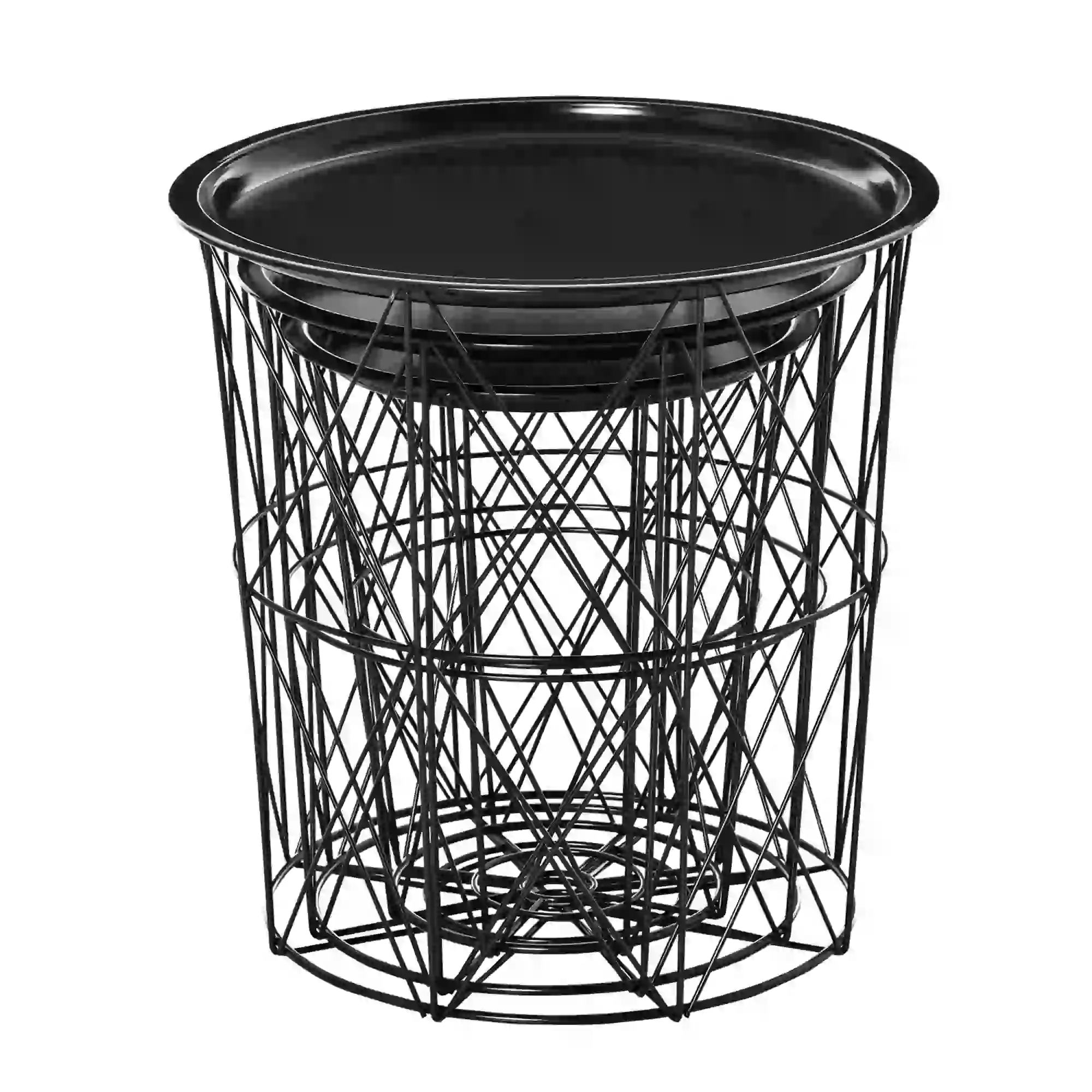 3 Nesting Coffee Tables With Storage, Round End Table, Basket Side Tables, Black - Image 11