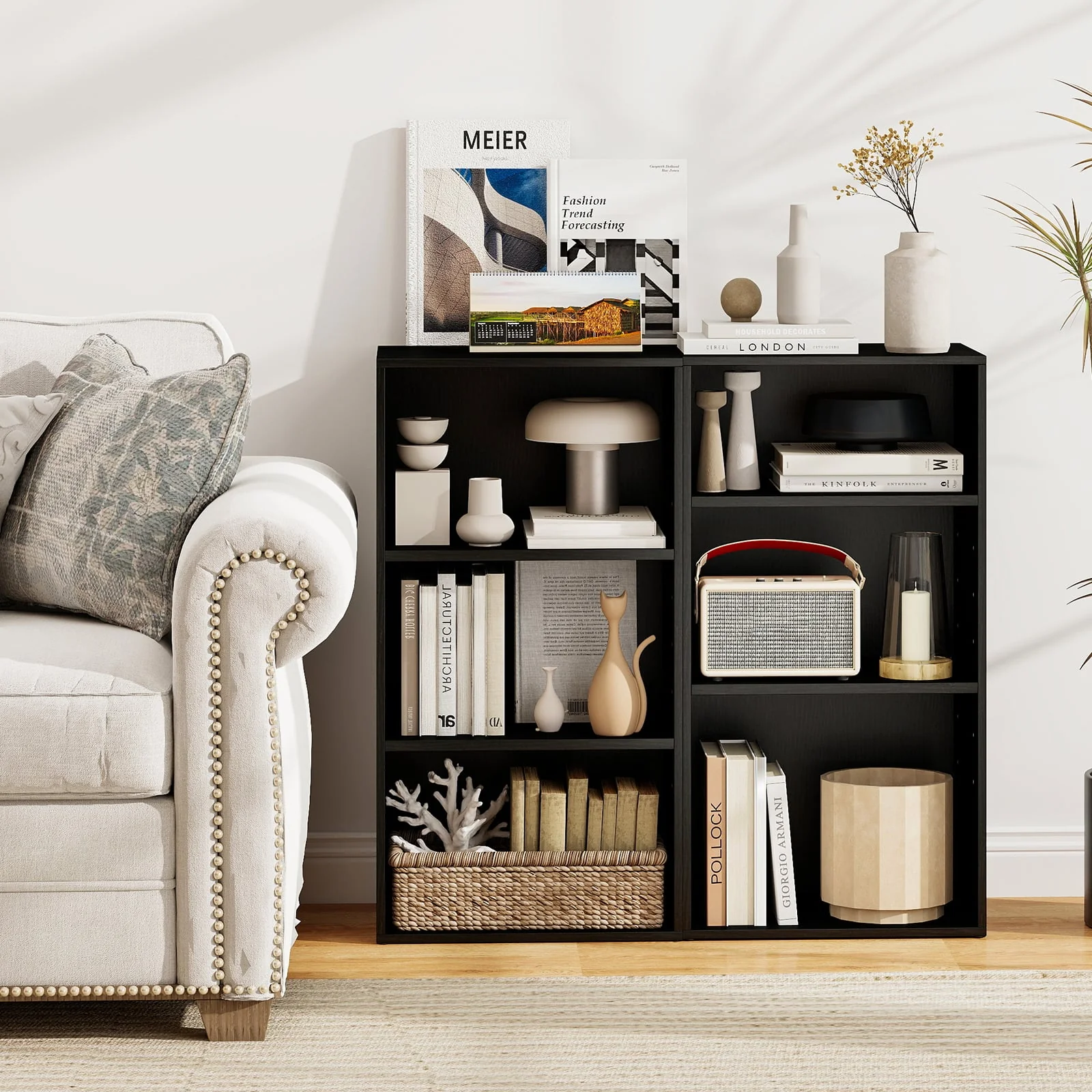 3 Open Shelf Bookcase, Modern Storage Display Cabinet, Black - Image 3