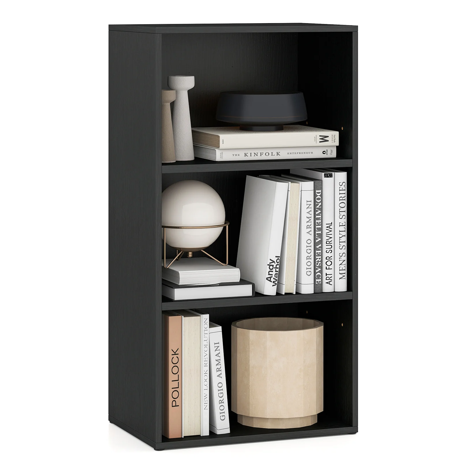 3 Open Shelf Bookcase, Modern Storage Display Cabinet, Black - Image 5