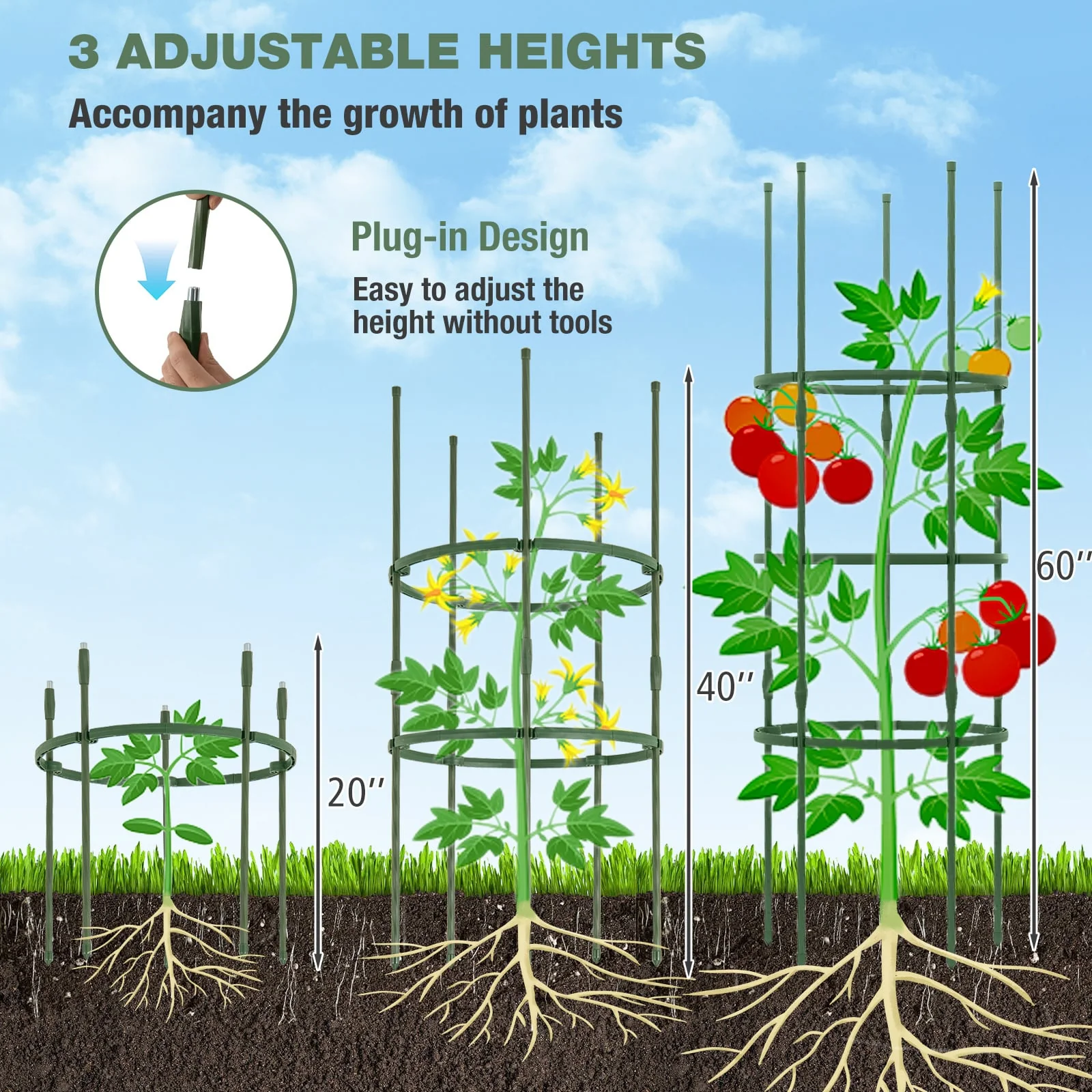 3 Pack 60 Inch Adjustable Plant Trellis, Green - Image 5