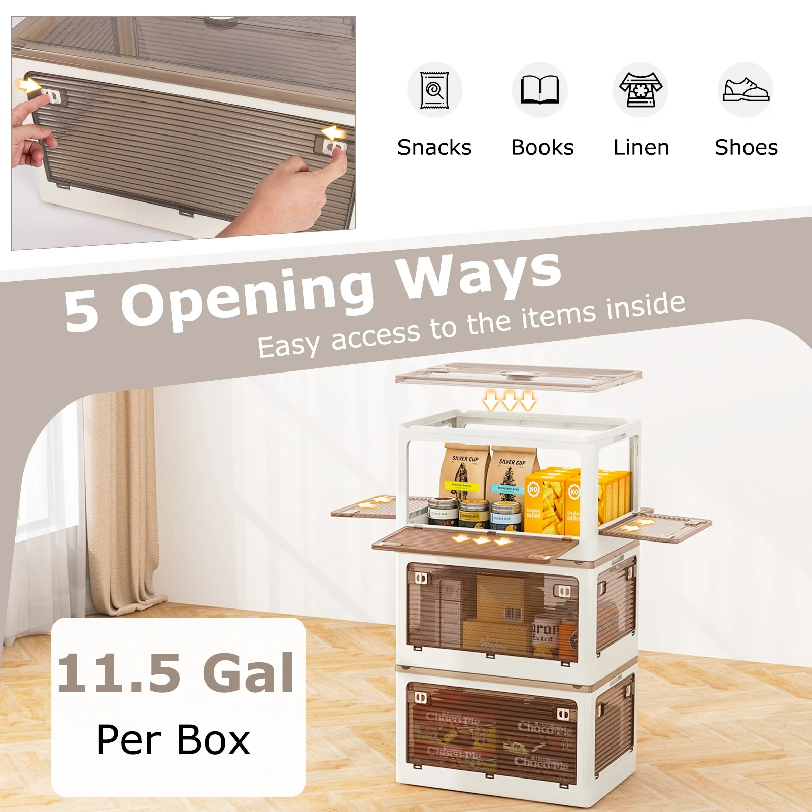 3-Pack Stackable Storage Bins With Lids, 11.5 Gal, White - Image 8