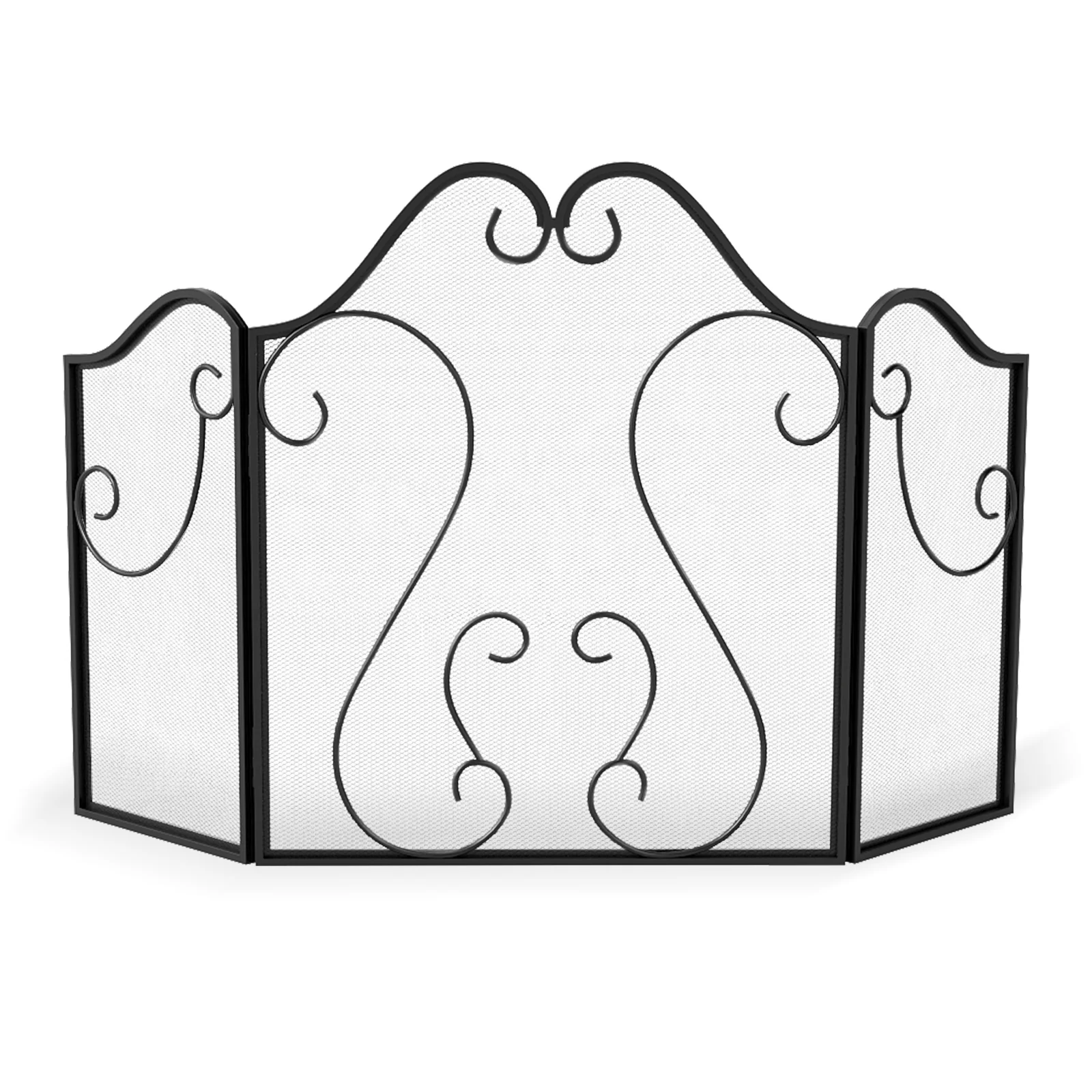 3 Panel Fireplace Screen Foldable Spark Guard Cover with Decorative Scroll - Image 4