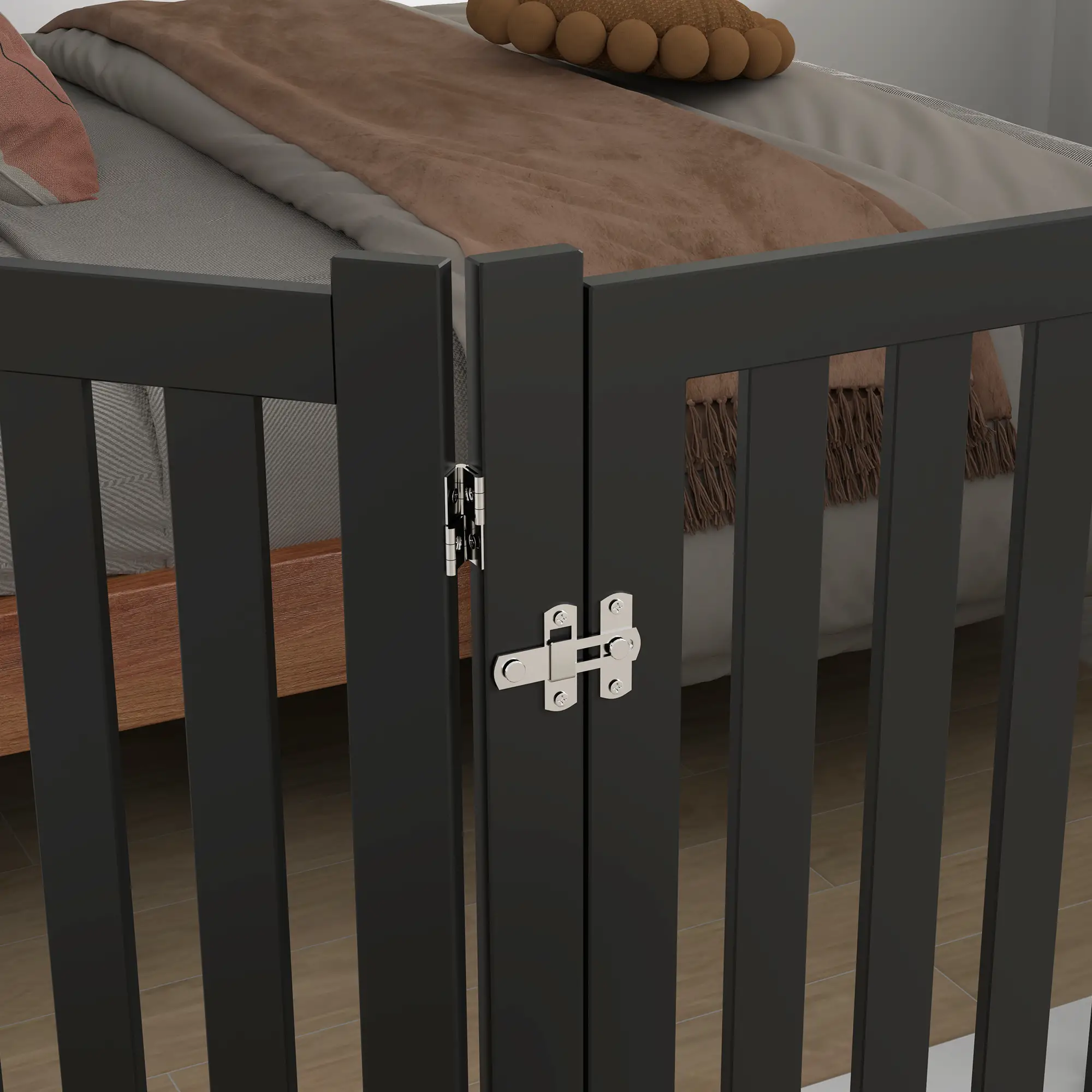 3-Panel Foldable Dog Gate, Medium Size, Black - Image 10