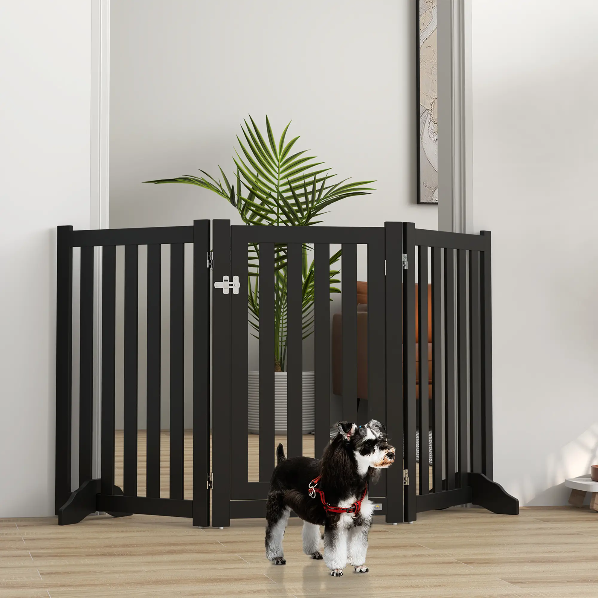 3-Panel Foldable Dog Gate, Medium Size, Black - Image 2
