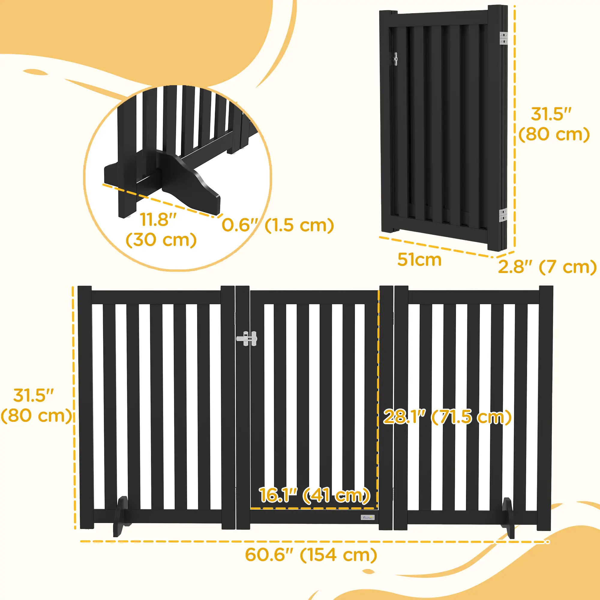 3-Panel Foldable Dog Gate, Medium Size, Black - Image 3