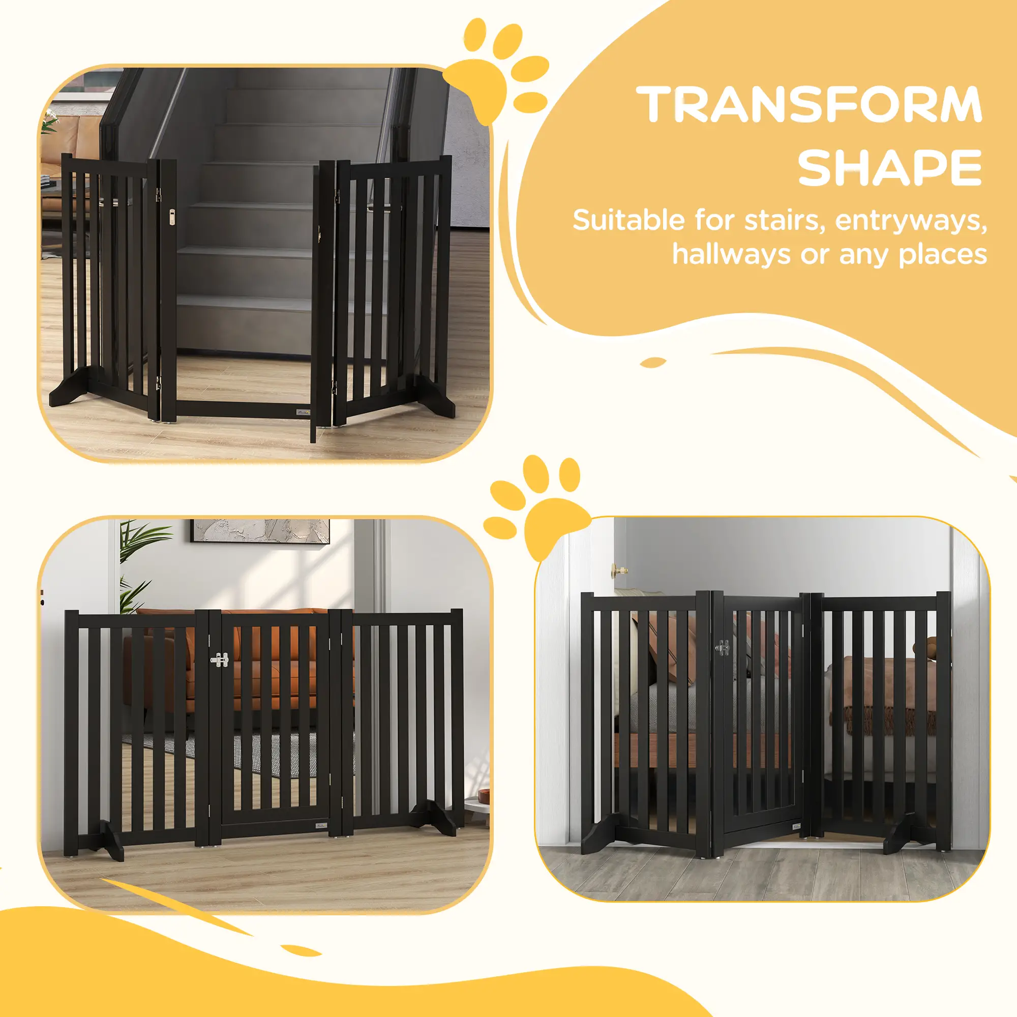 3-Panel Foldable Dog Gate, Medium Size, Black - Image 5