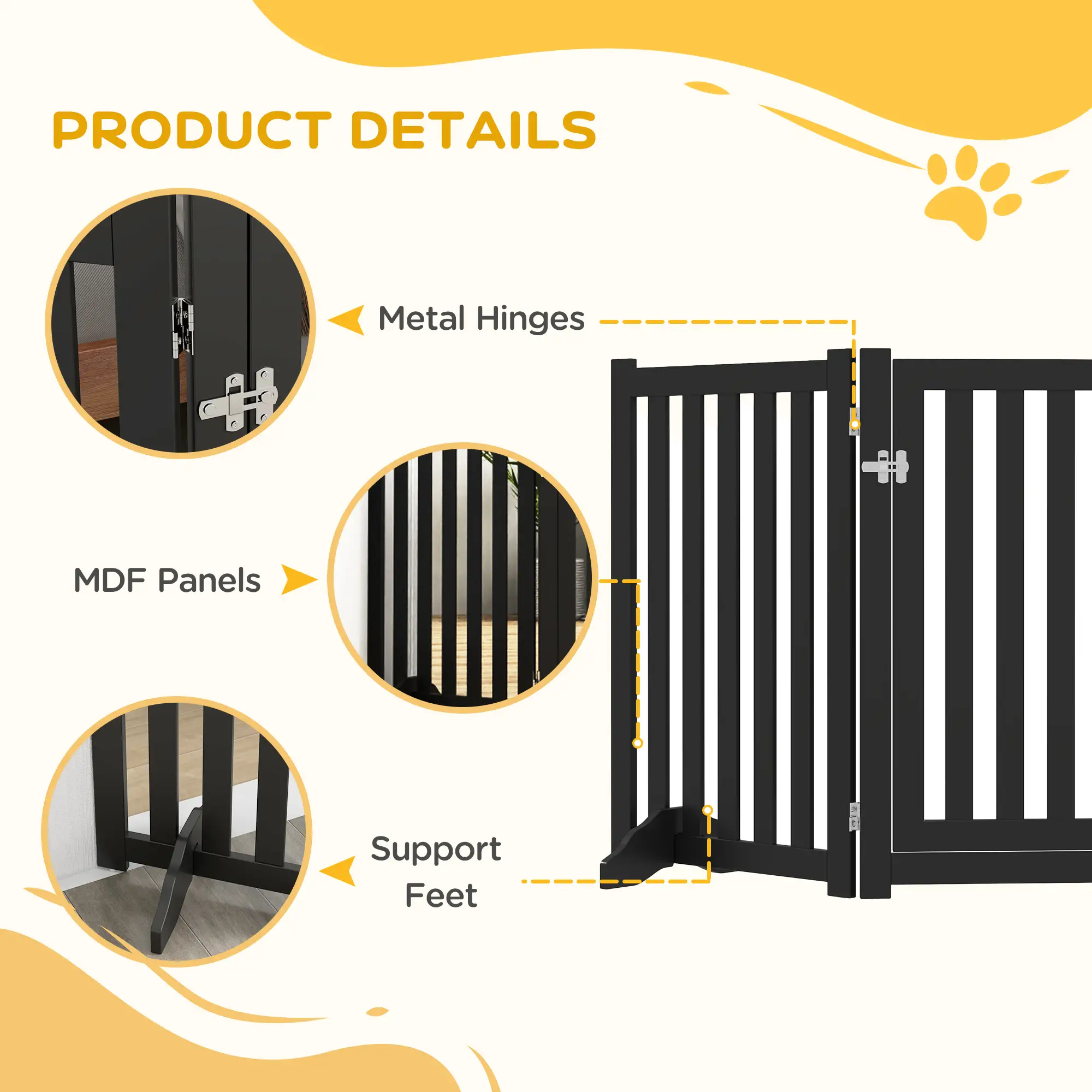 3-Panel Foldable Dog Gate, Medium Size, Black - Image 7