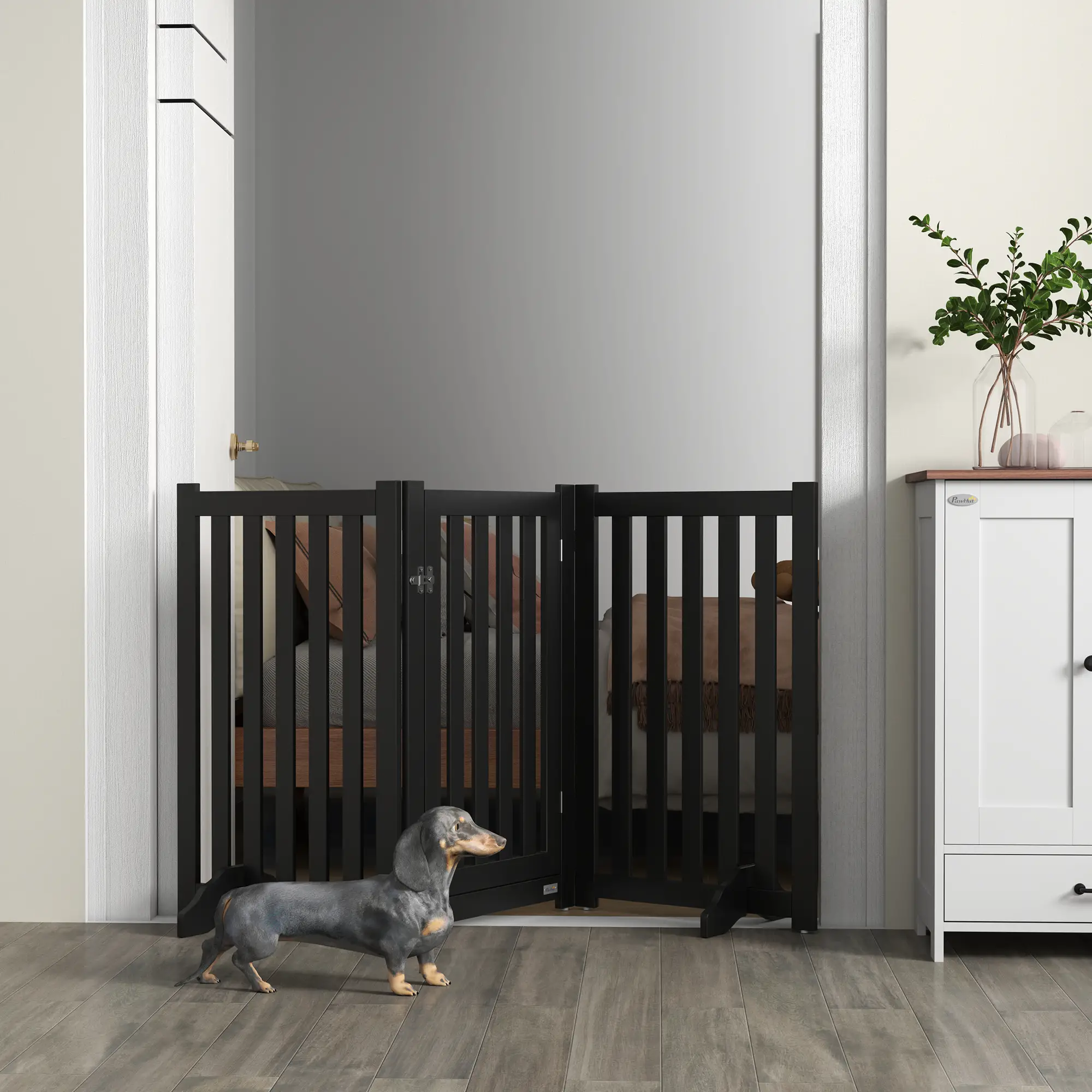 3-Panel Foldable Dog Gate, Medium Size, Black - Image 8