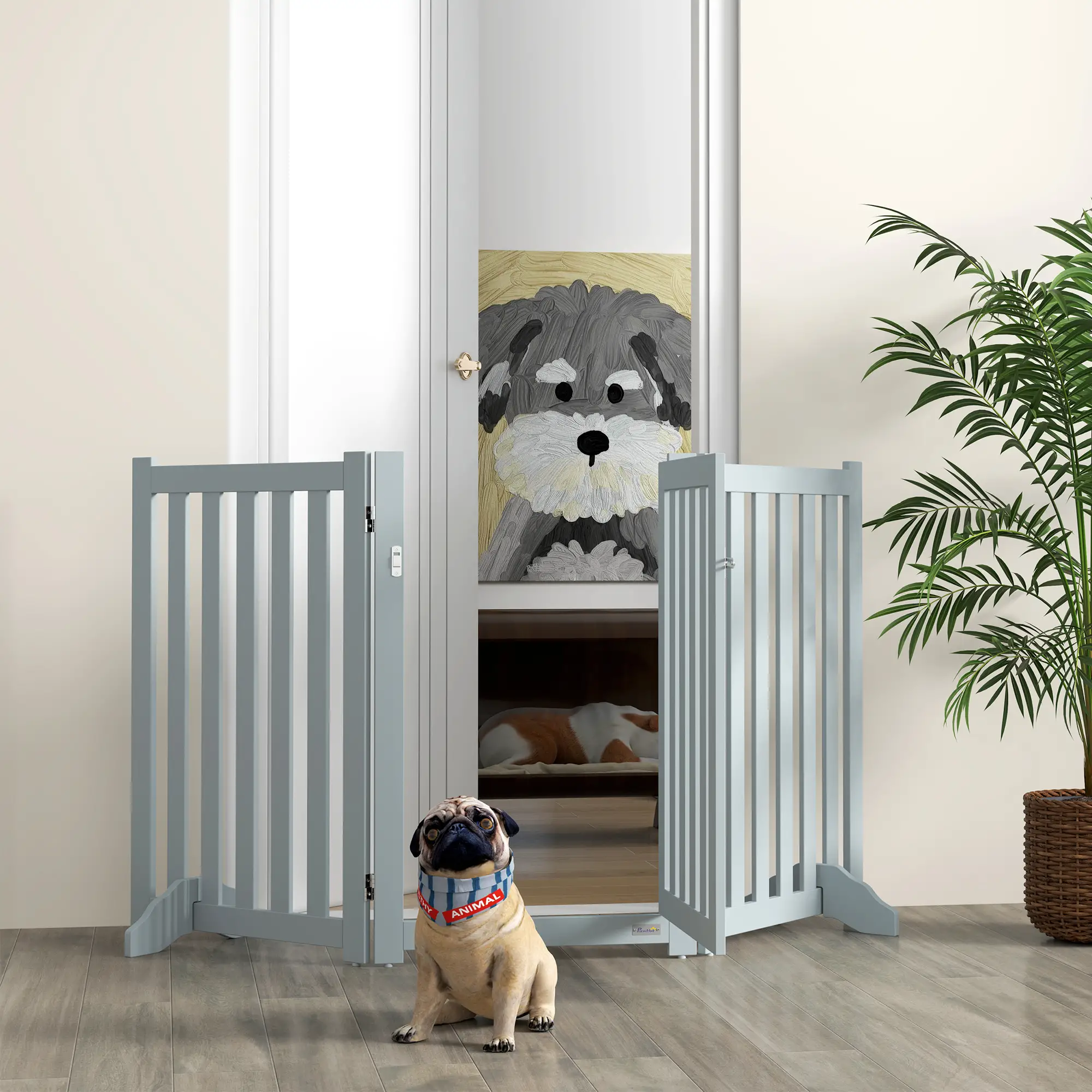 3-Panel Foldable Dog Gate, Medium Size, Grey - Image 2