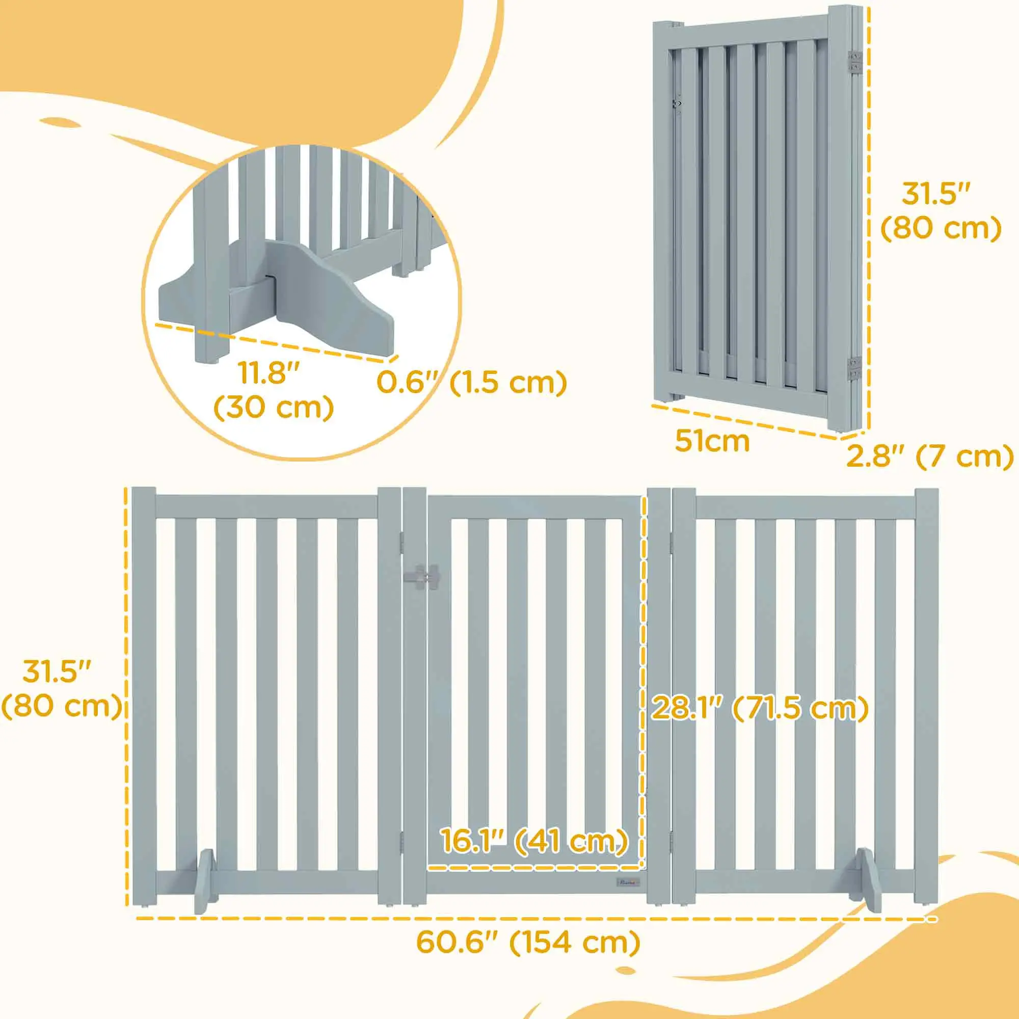 3-Panel Foldable Dog Gate, Medium Size, Grey - Image 3