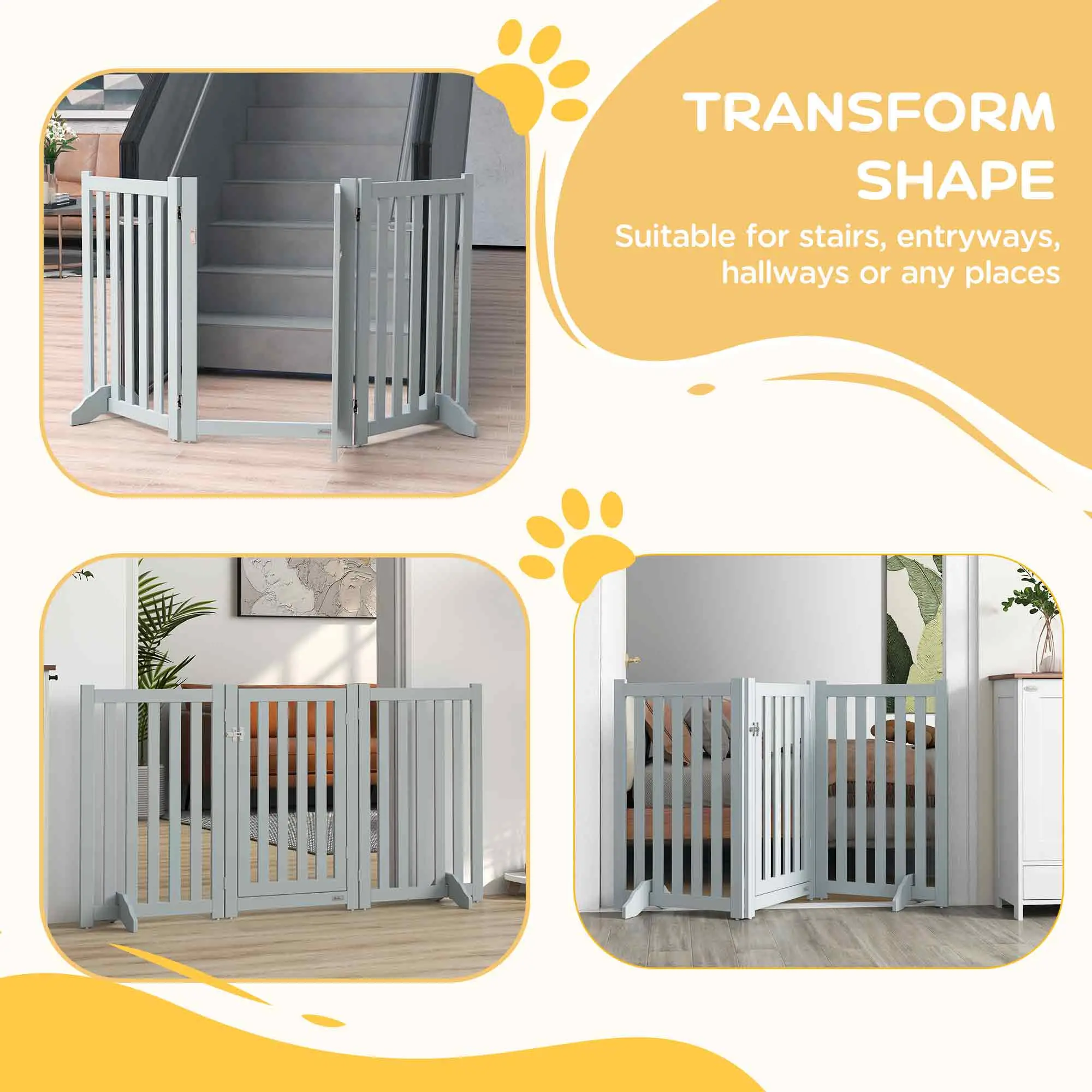 3-Panel Foldable Dog Gate, Medium Size, Grey - Image 5