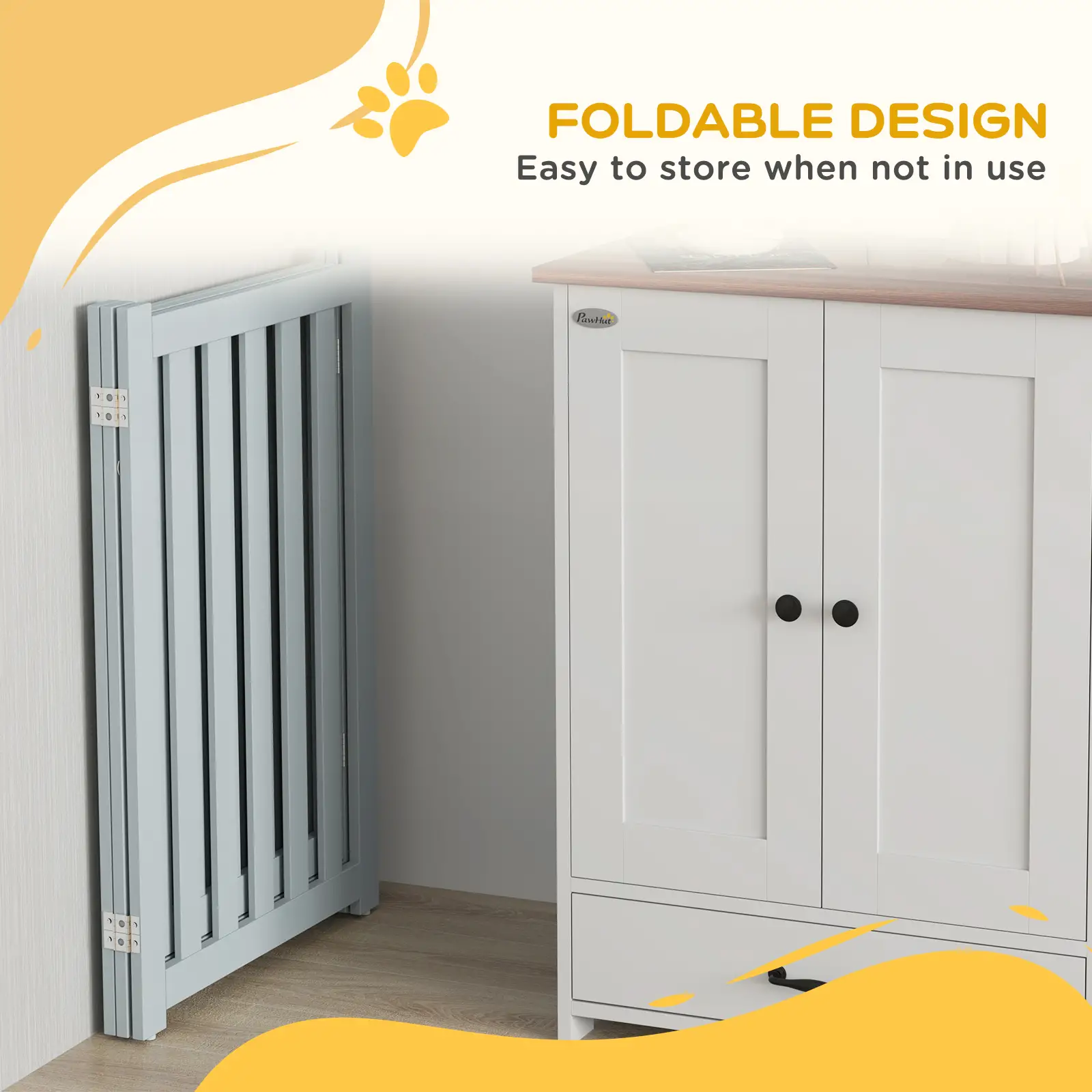 3-Panel Foldable Dog Gate, Medium Size, Grey - Image 6