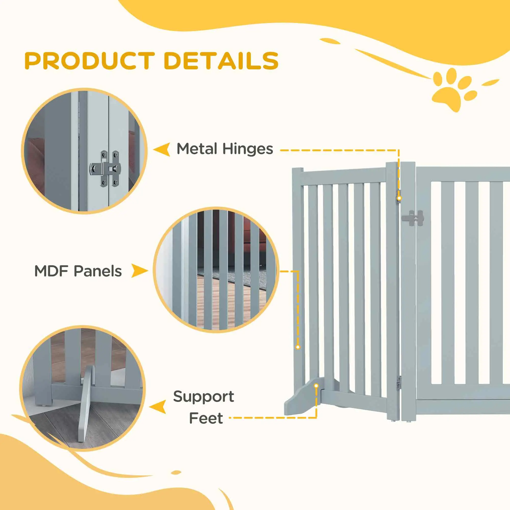 3-Panel Foldable Dog Gate, Medium Size, Grey - Image 7