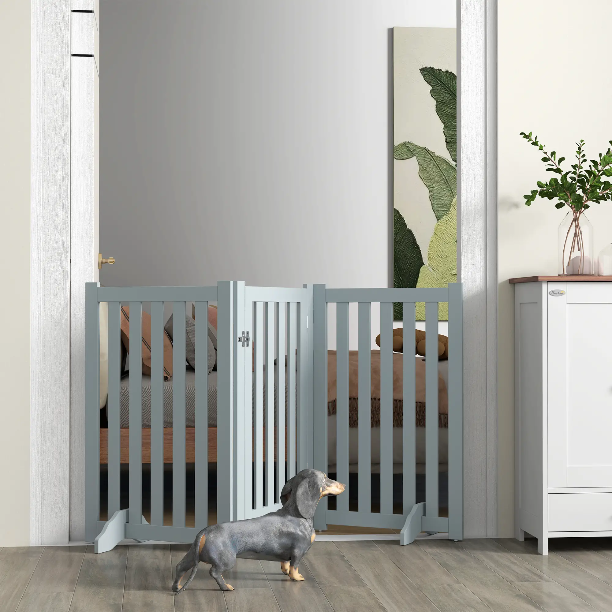 3-Panel Foldable Dog Gate, Medium Size, Grey - Image 8