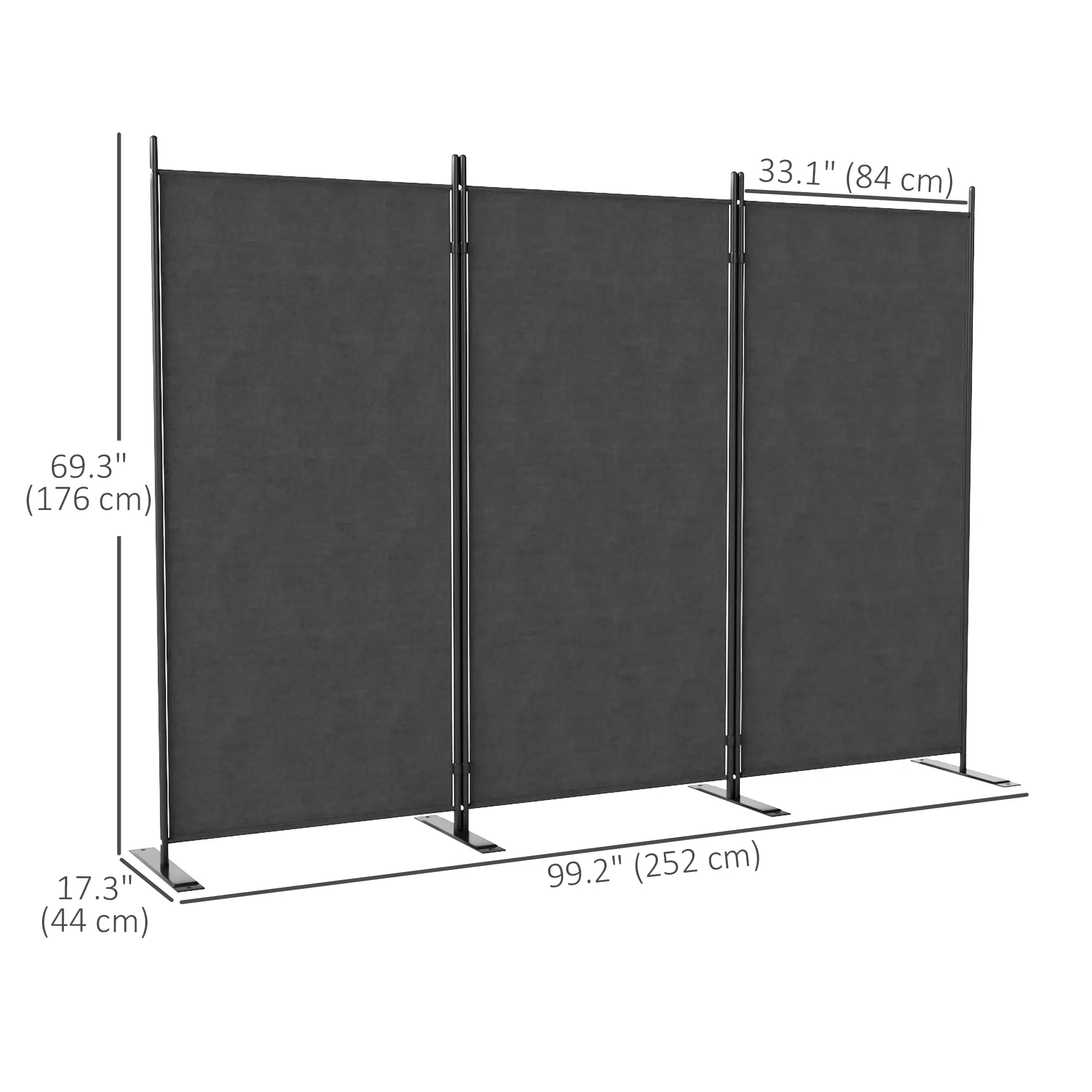 3 Panel Folding Privacy Screen, 5.8FT Tall, UV30+ Protection, Dark Grey - Image 3