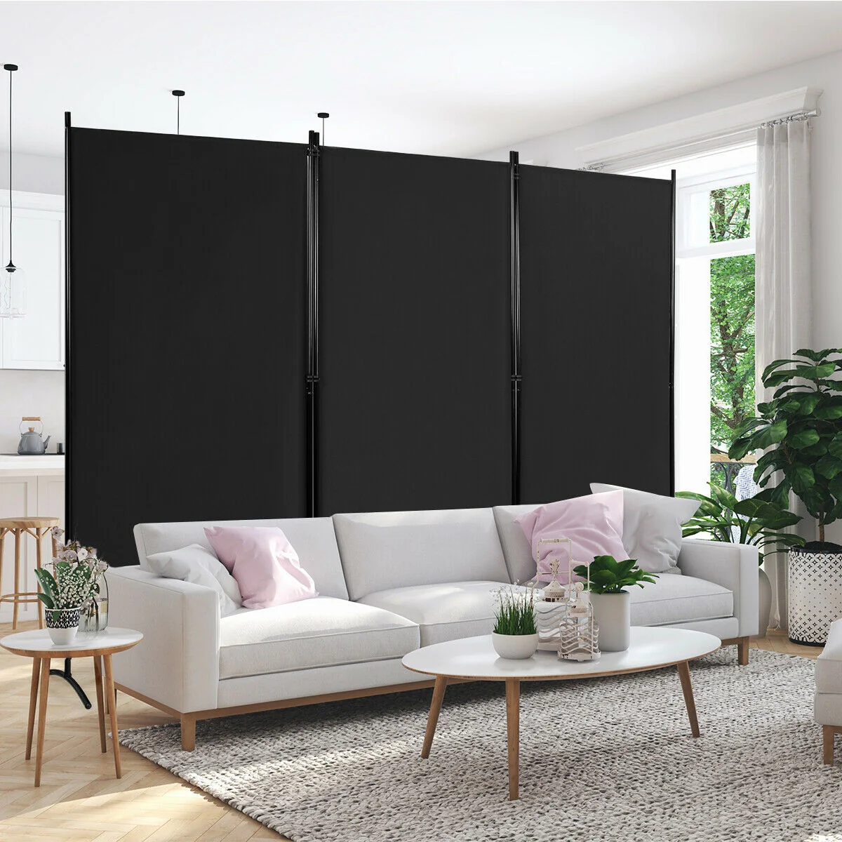 3-Panel Folding Privacy Screen, Office Room Divider, Black - Image 2
