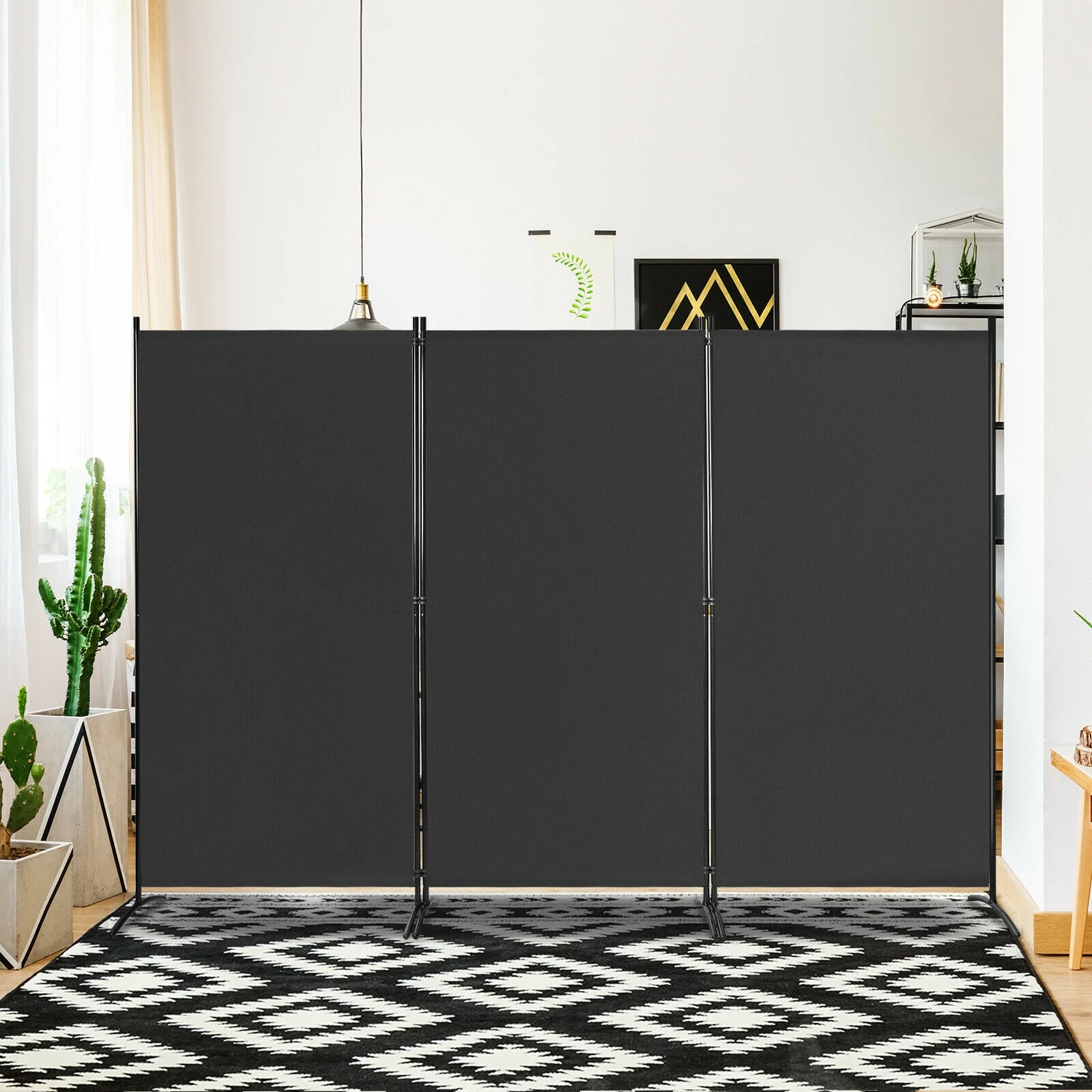 3-Panel Folding Privacy Screen, Office Room Divider, Black - Image 6