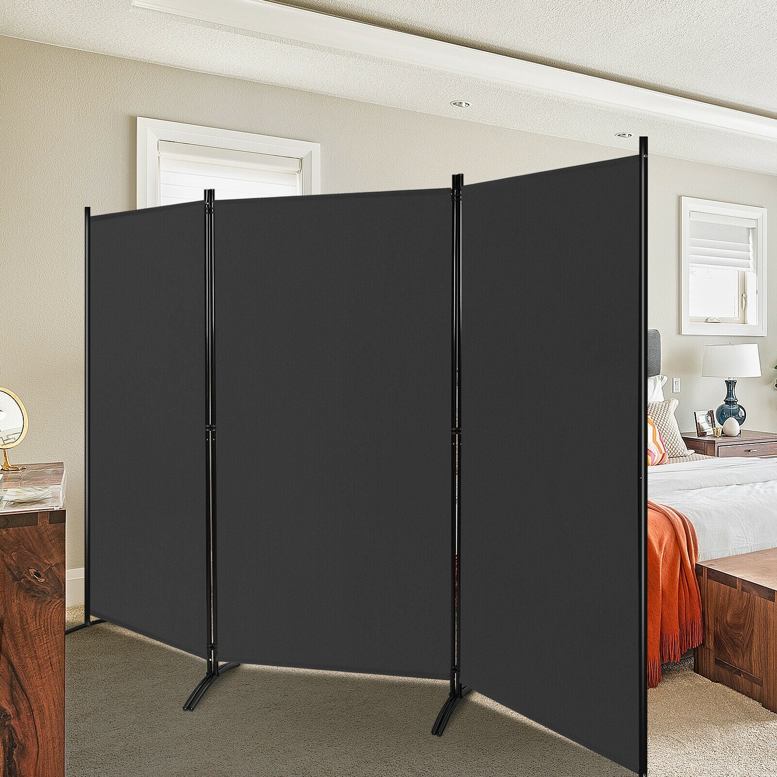 3-Panel Folding Privacy Screen, Office Room Divider, Black - Image 7